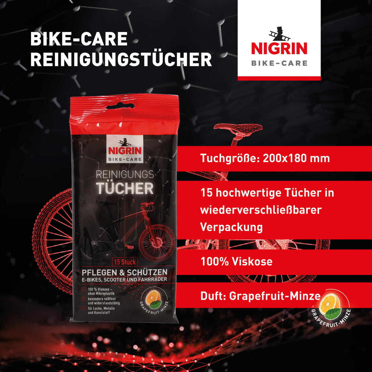 NIGRIN BIKE-CARE Reinigungs- und Pflegetuch - für E-Bike, Scooter und Fahrrad 4/7