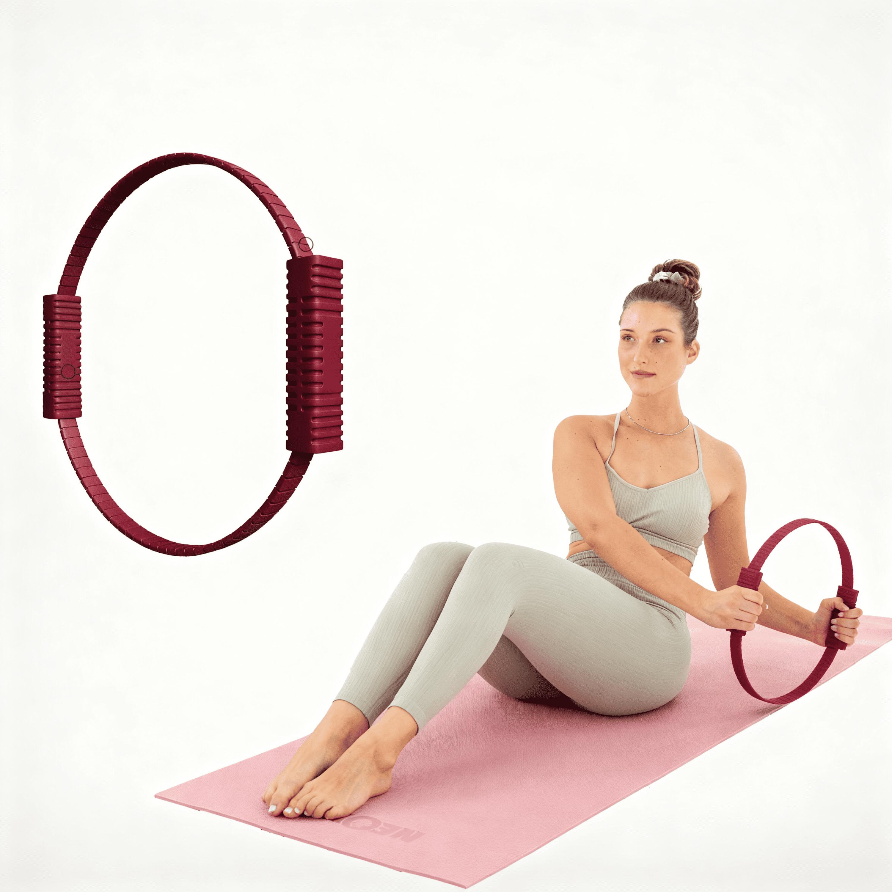 Ensemble de 5 anneaux de yoga-Anneau de Pilates - Bande de résistance - Ballon de Pilates - Équipement en plastique- Rose - Sport