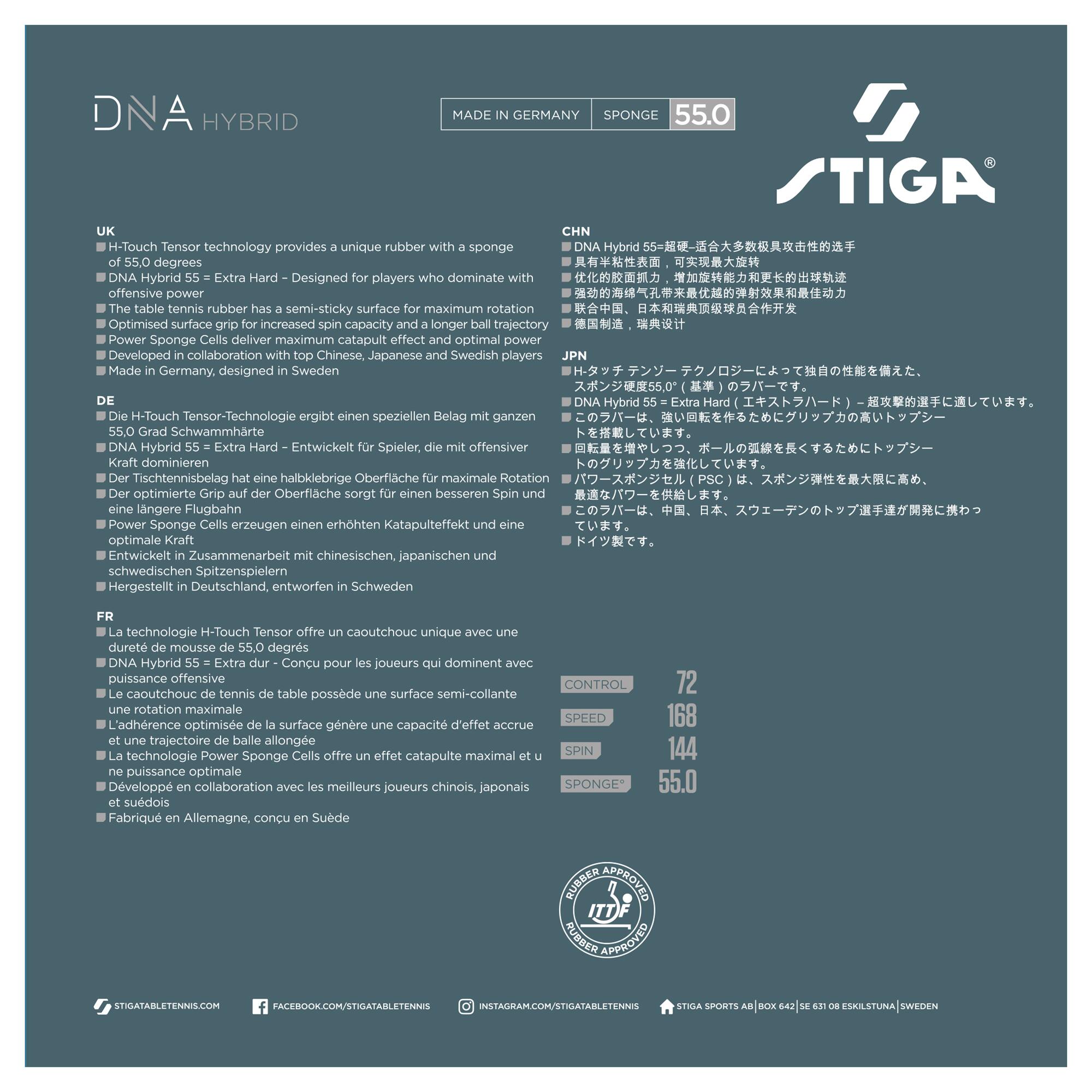 REVÊTEMENT RAQUETTE DE TENNIS DE TABLE STIGA DNA Hybrid 55 Rouge 2.2 4/4