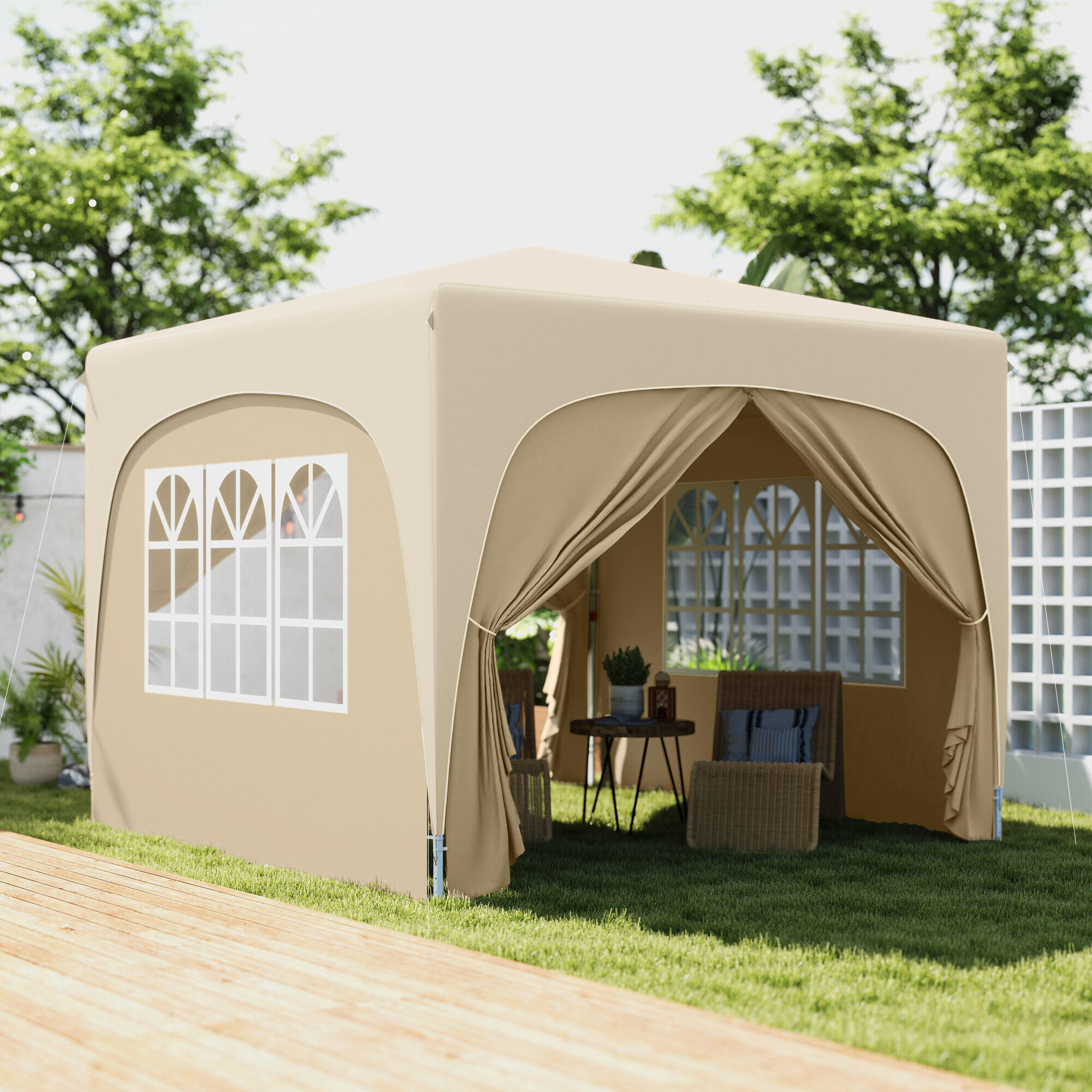 Tenda dobrável 300x300x273 cm cor de areia Outsunny 2/7