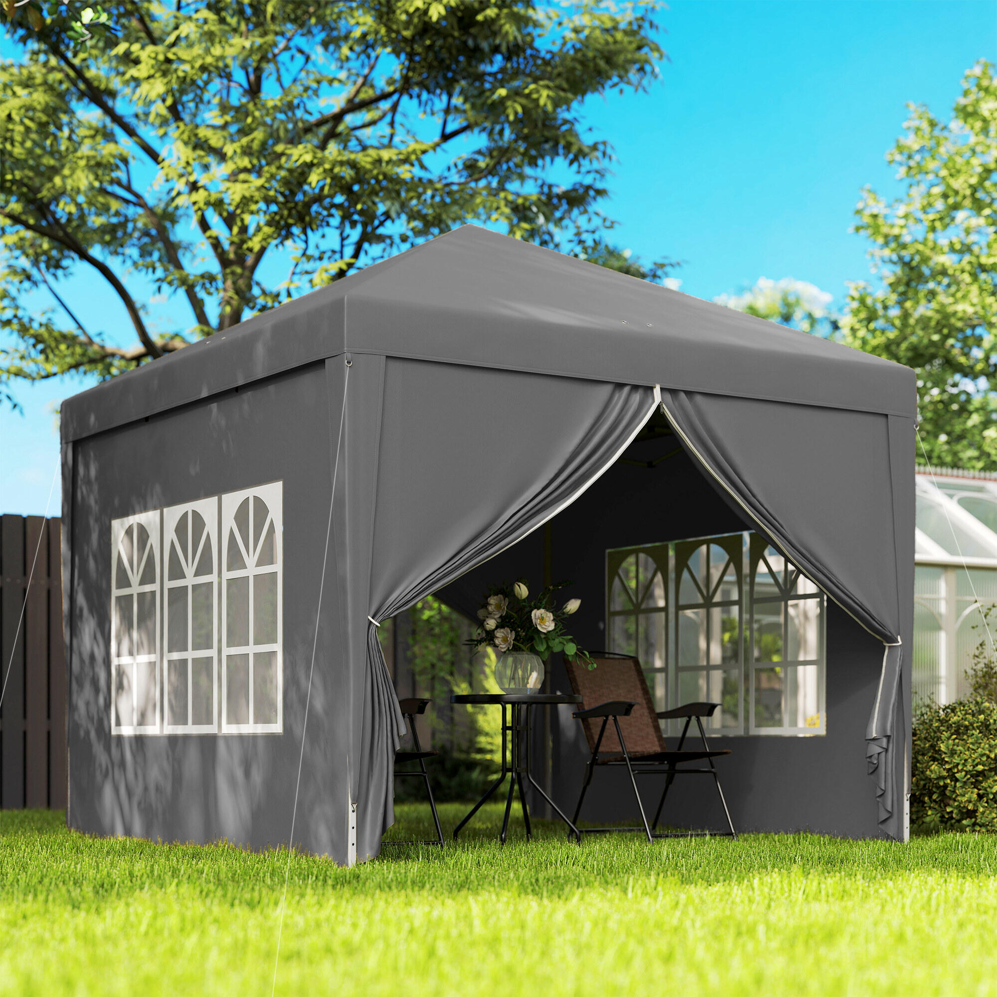 Tenda para exterior 295x295x195-258 cm cinzento Outsunny 2/7