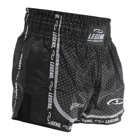Short Kick Boxing Enfant/Adulte Carbone Noir Satiné