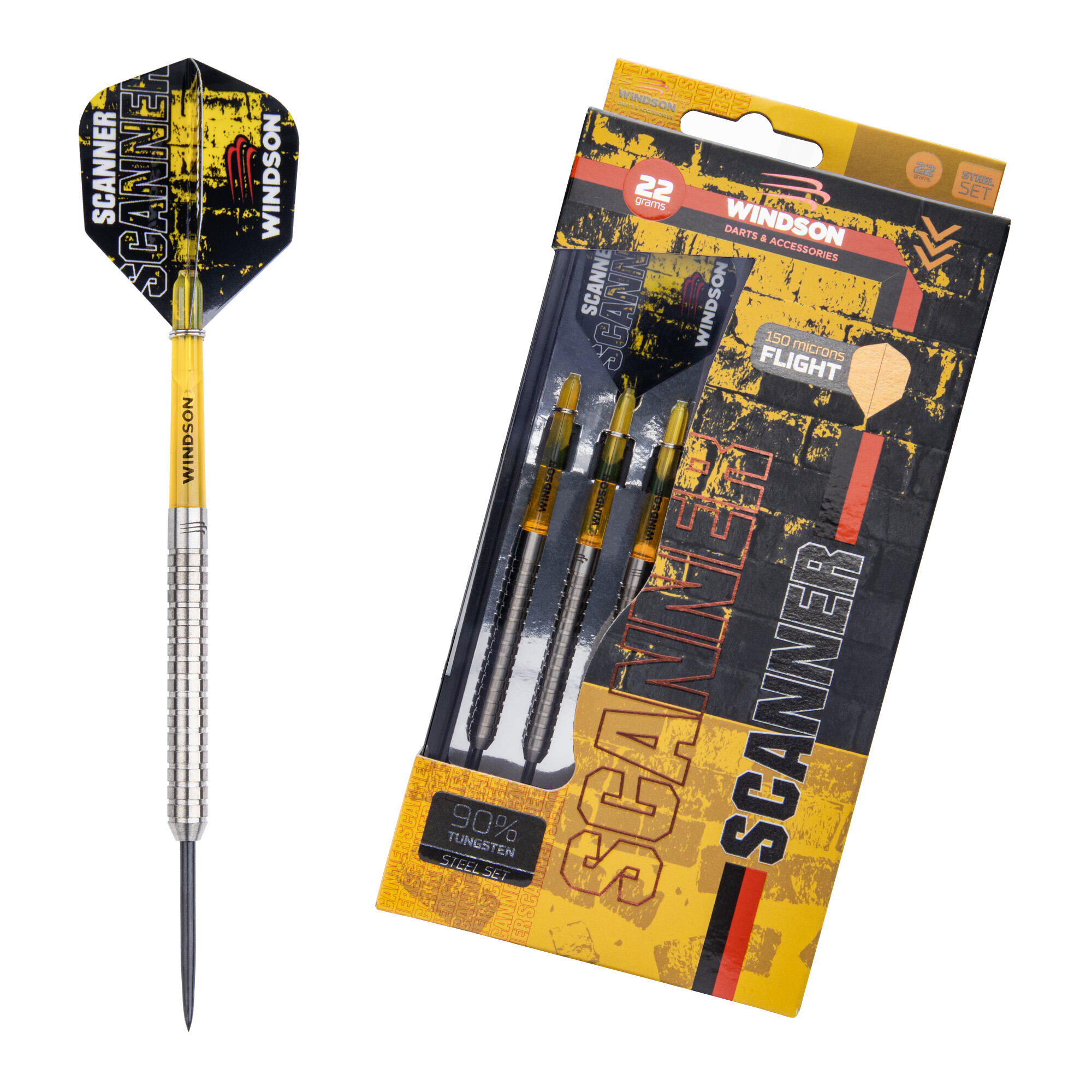 WINDSON Set šipek SCANNER YELLOW 22g Tungsten - Steel