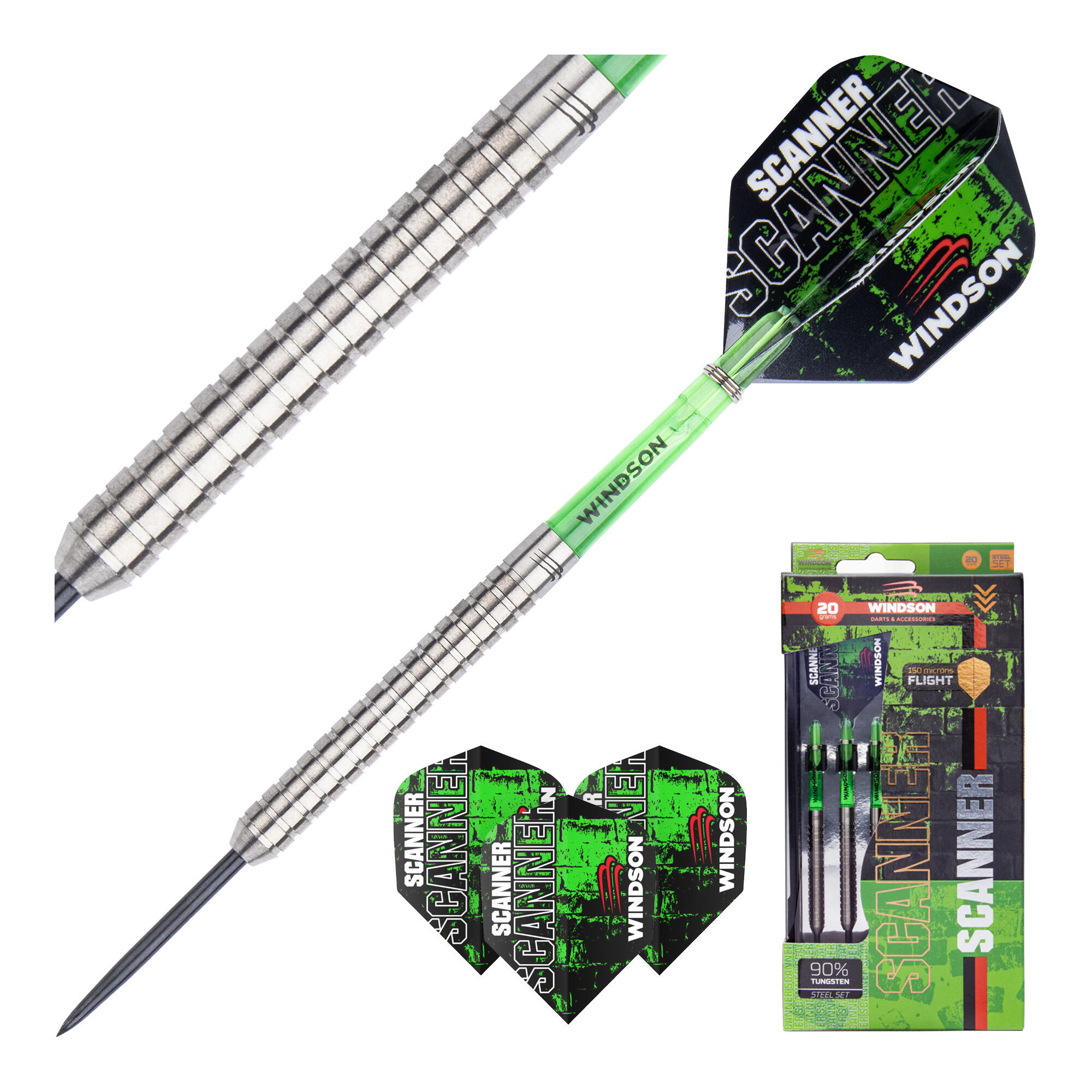 Juego de dardos SCANNER GREEN 20g Tungsteno - Steel Tip 2/5