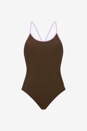 Premium Damen Badeanzug mit Racerback zum Schwimmen, Surfen, Kiten - Braun