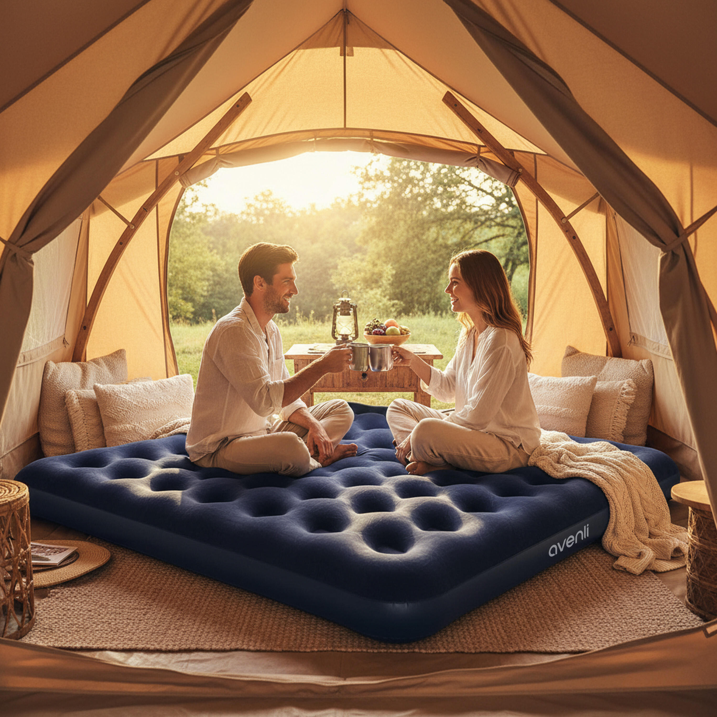 Avenli aufblasbares Luftbett / Campingmatratze Blau 203 x 183 x 22 cm 3/7