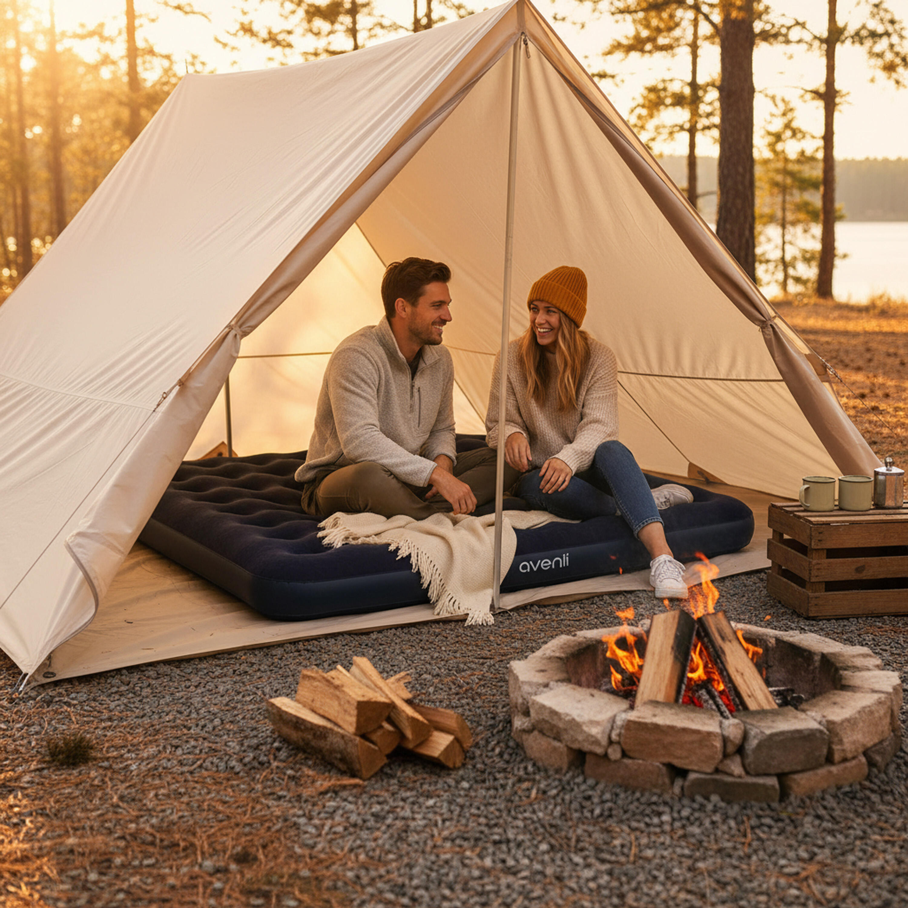 Avenli aufblasbares Luftbett / Campingmatratze Blau 203 x 183 x 22 cm 4/7
