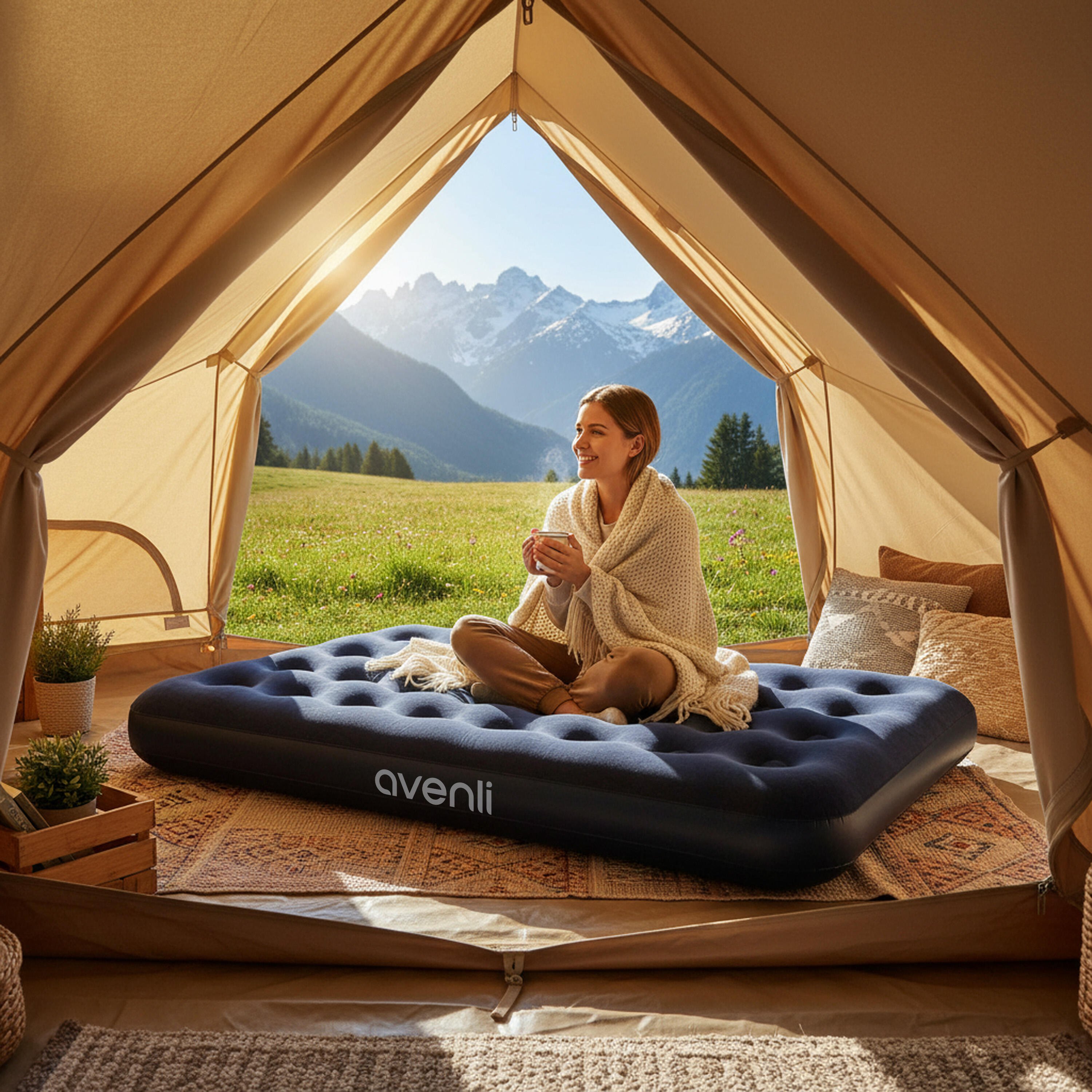 Aufblasbares Campingbett / Luftmatratze Blau 191 x 137 x 22 cm 3/7