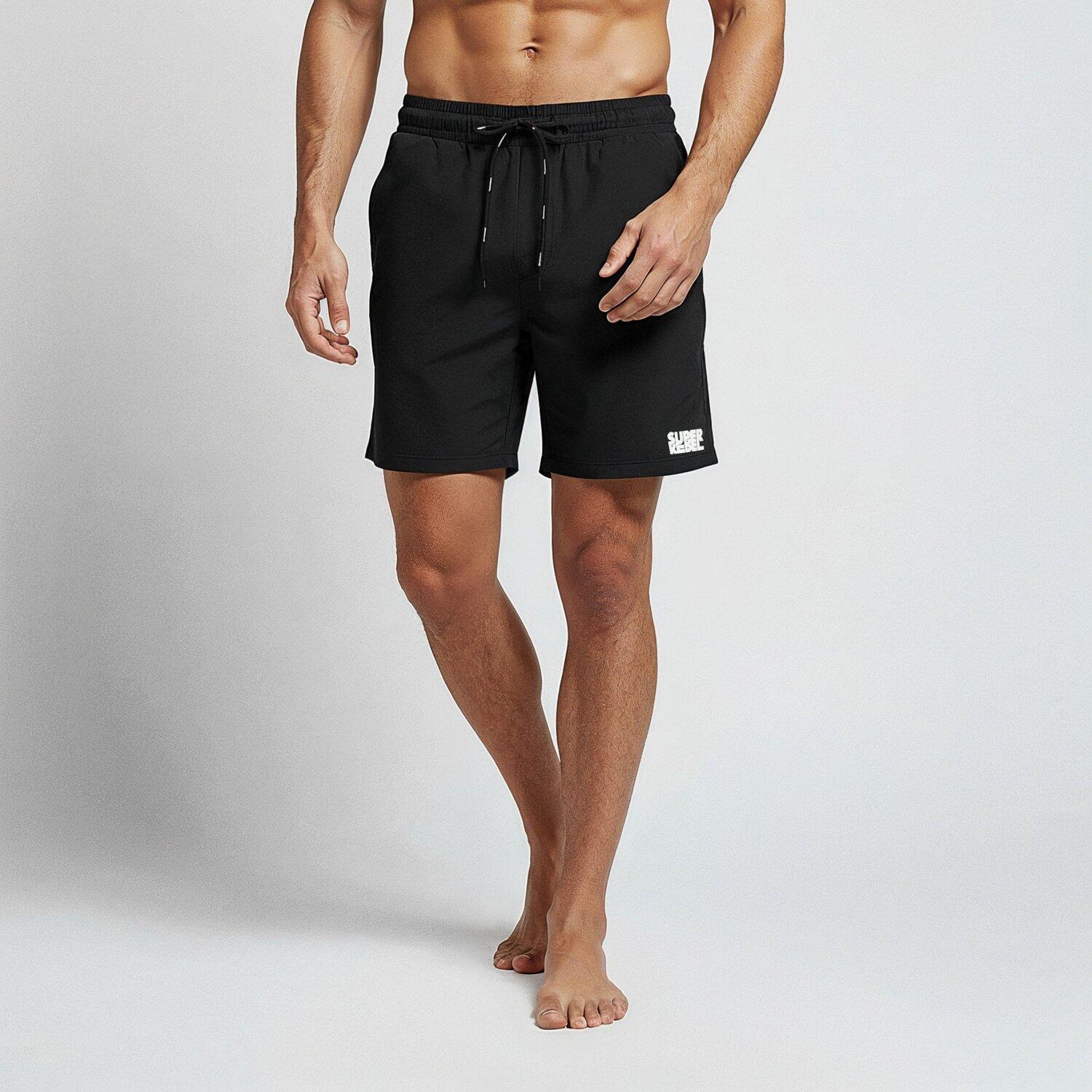 JustSun Zwembroek voor heren, met ritssluiting, sneldrogende zwemshorts met mesh-voering, zwart, 3XL