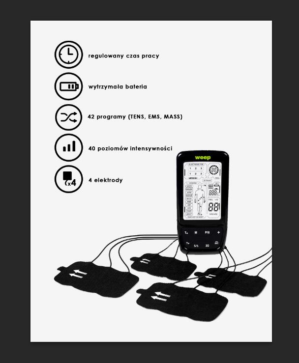 Masażer elektrostymulator mięśni i nerwów WEEP masaż tens ems stymulacja 4/7