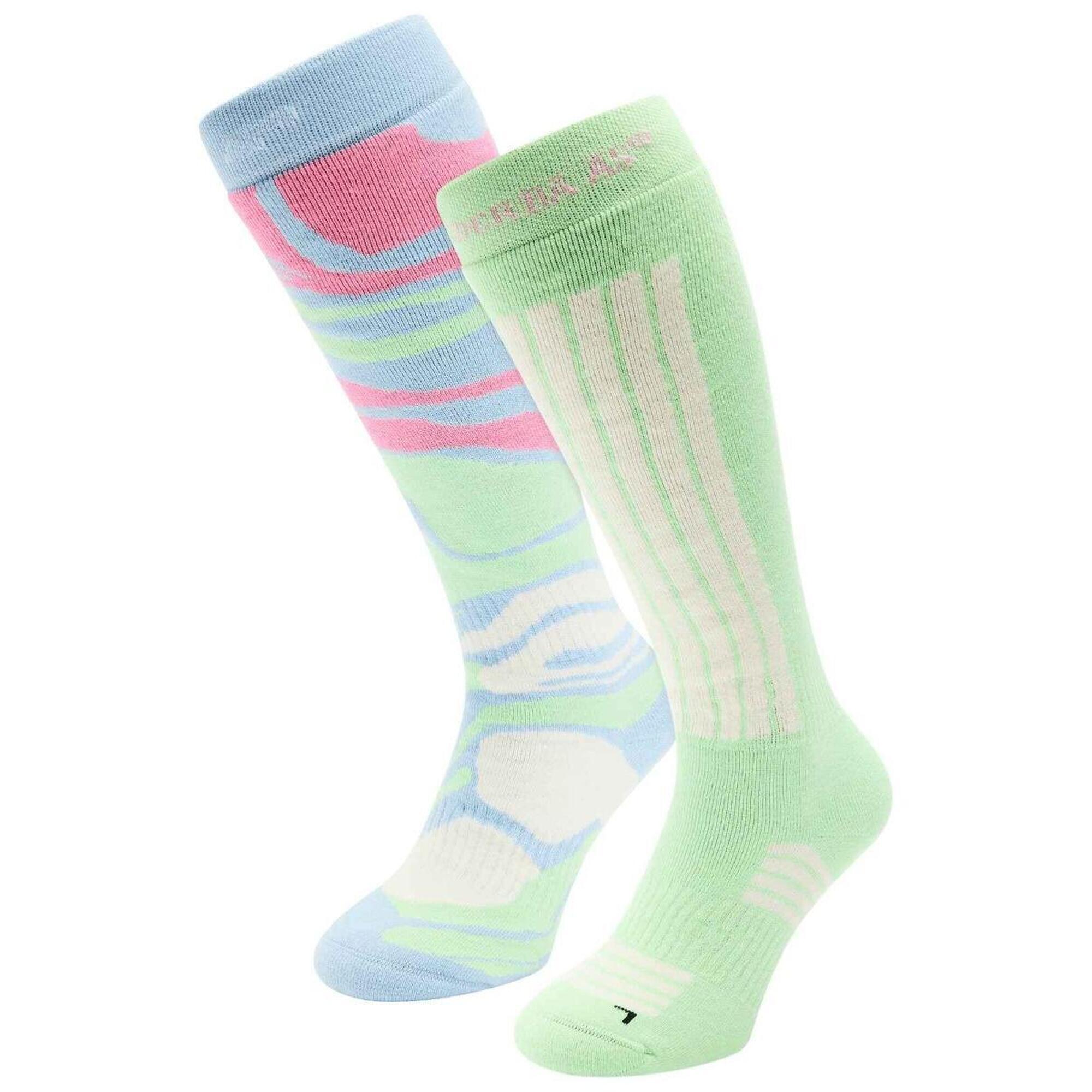 Poederbaas - Chaussettes De Ski - Femme - 2 Paires - Bleu Glacier - Chaussettes - Vert - Decathlon