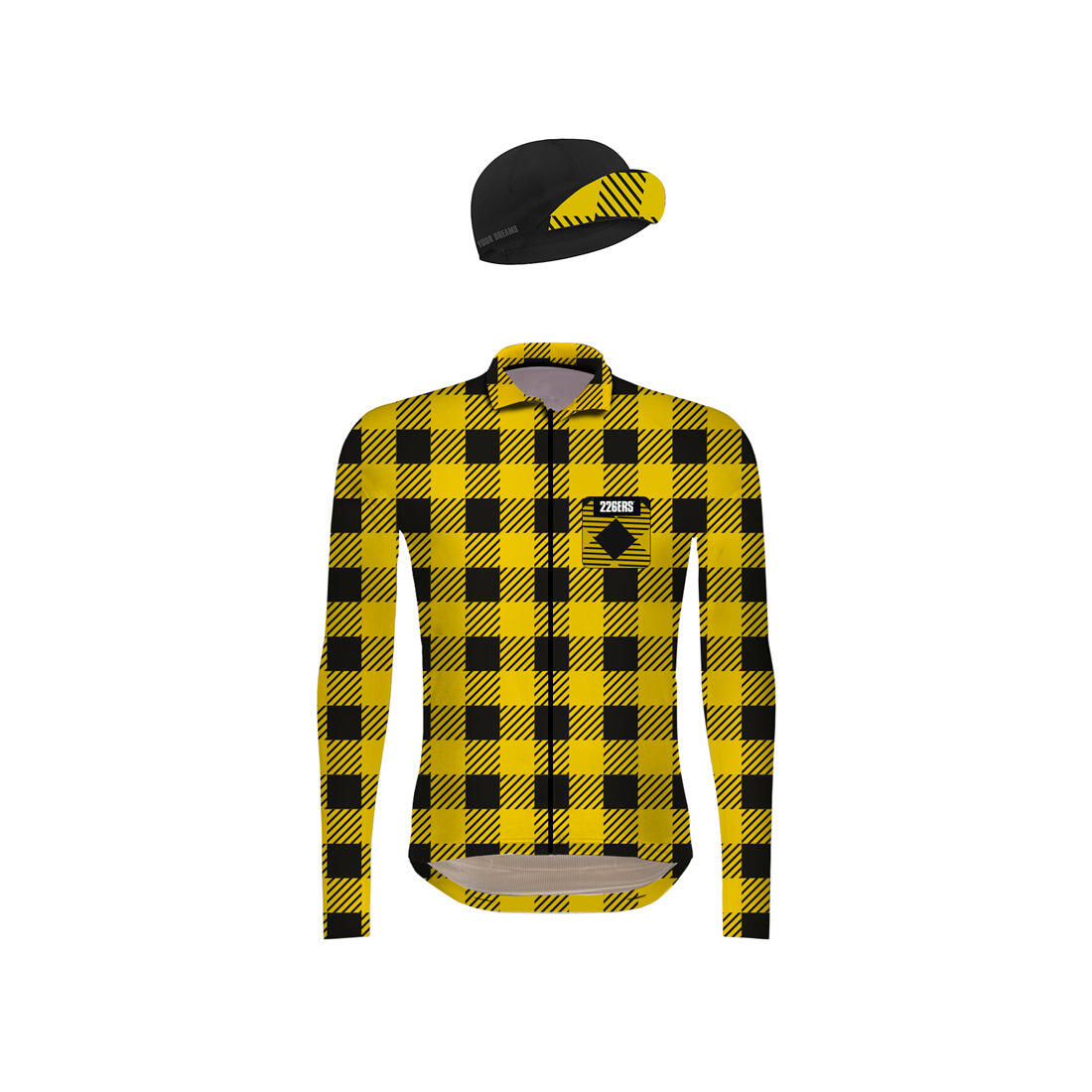 CAMISOLA DE CICLISMO AXADREZADA E BONÉ DE EDIÇÃO LIMITADA 3/5