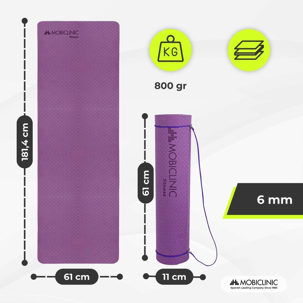 Tapis de yoga 6mm doux adhérence 181 x 61 cm pilates Violet 2/8