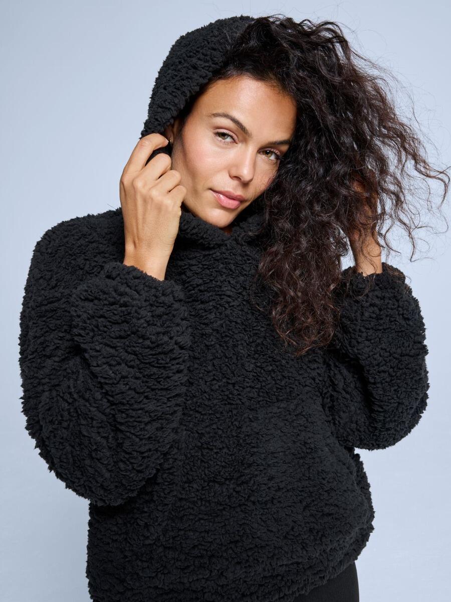 Sweat à capuche moelleux - Femme - Quatre saisons - Teddy - Noir 4/7