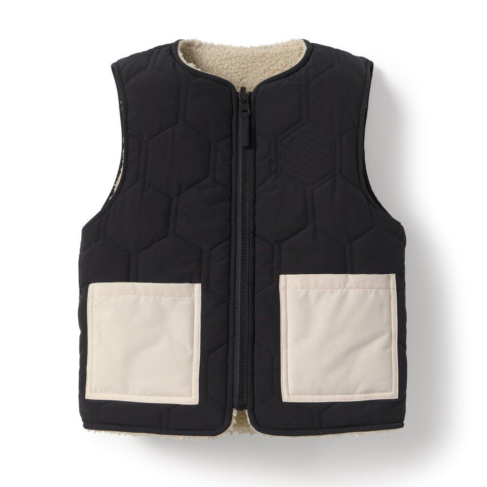 Kinder Lifestyle Wendbare Sherpa-Steppweste Mädchen Tiny-G Schwarz 6/7