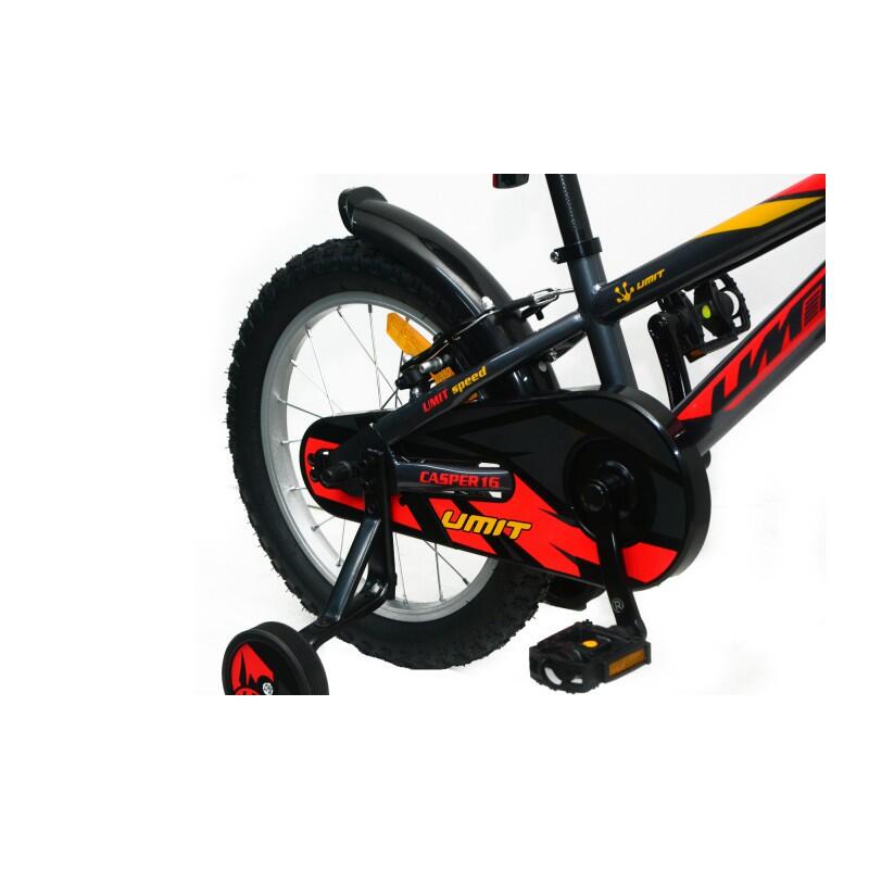 Bicicleta infantil Casper de 16 polegadas, cinza e vermelha. 3/4