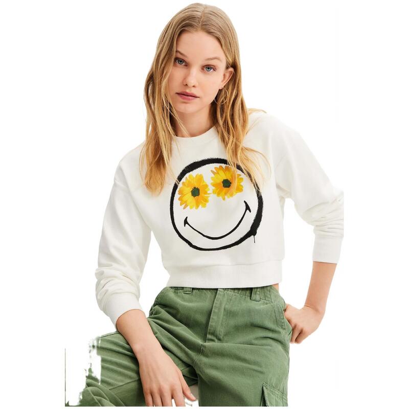 Desigual Femmes Shirt Taille XXL Blanc coton Jersey Cachemire Haut