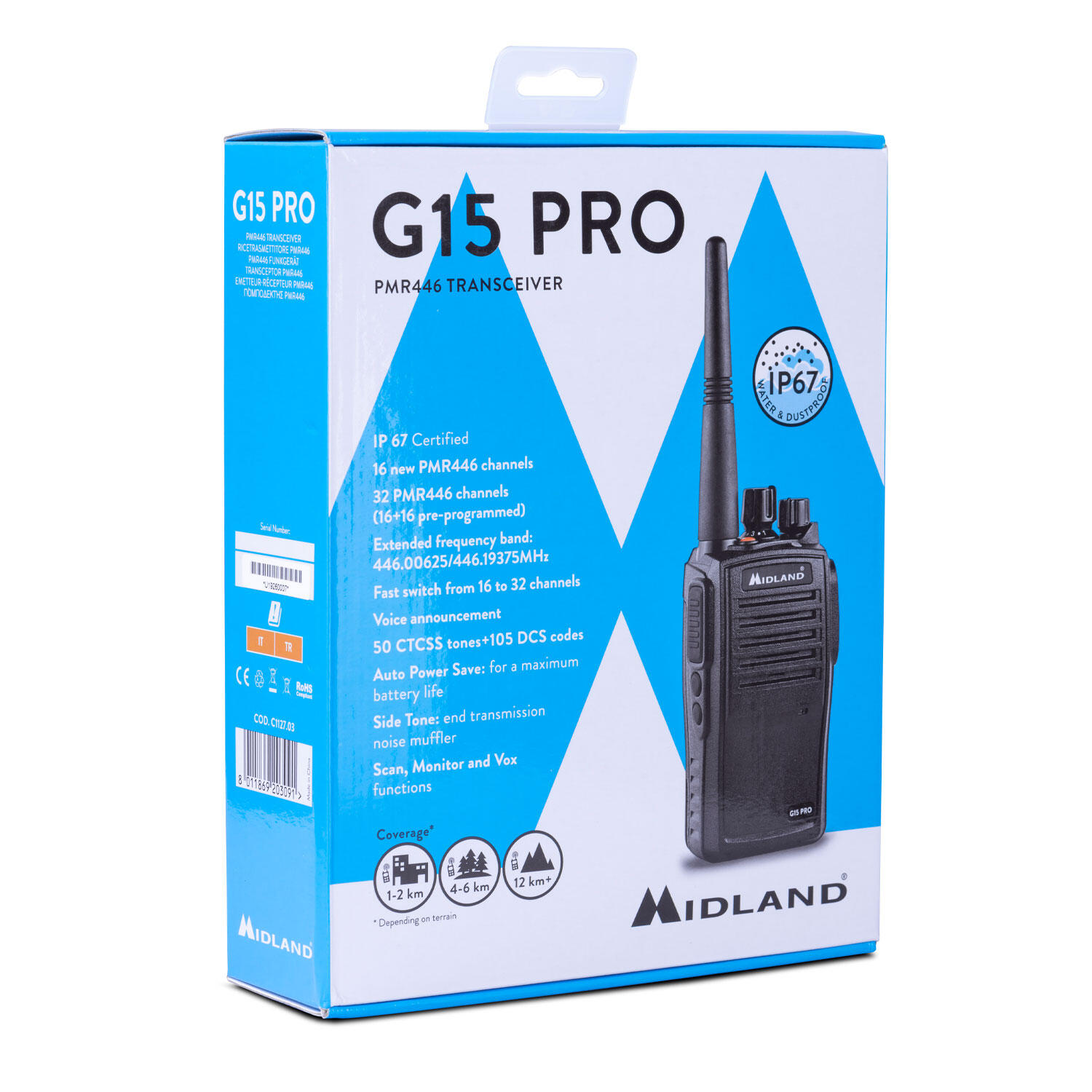 Midland G15 PRO - Walkie PMR446 IP67, 32 can., cancelación ruido 5/7