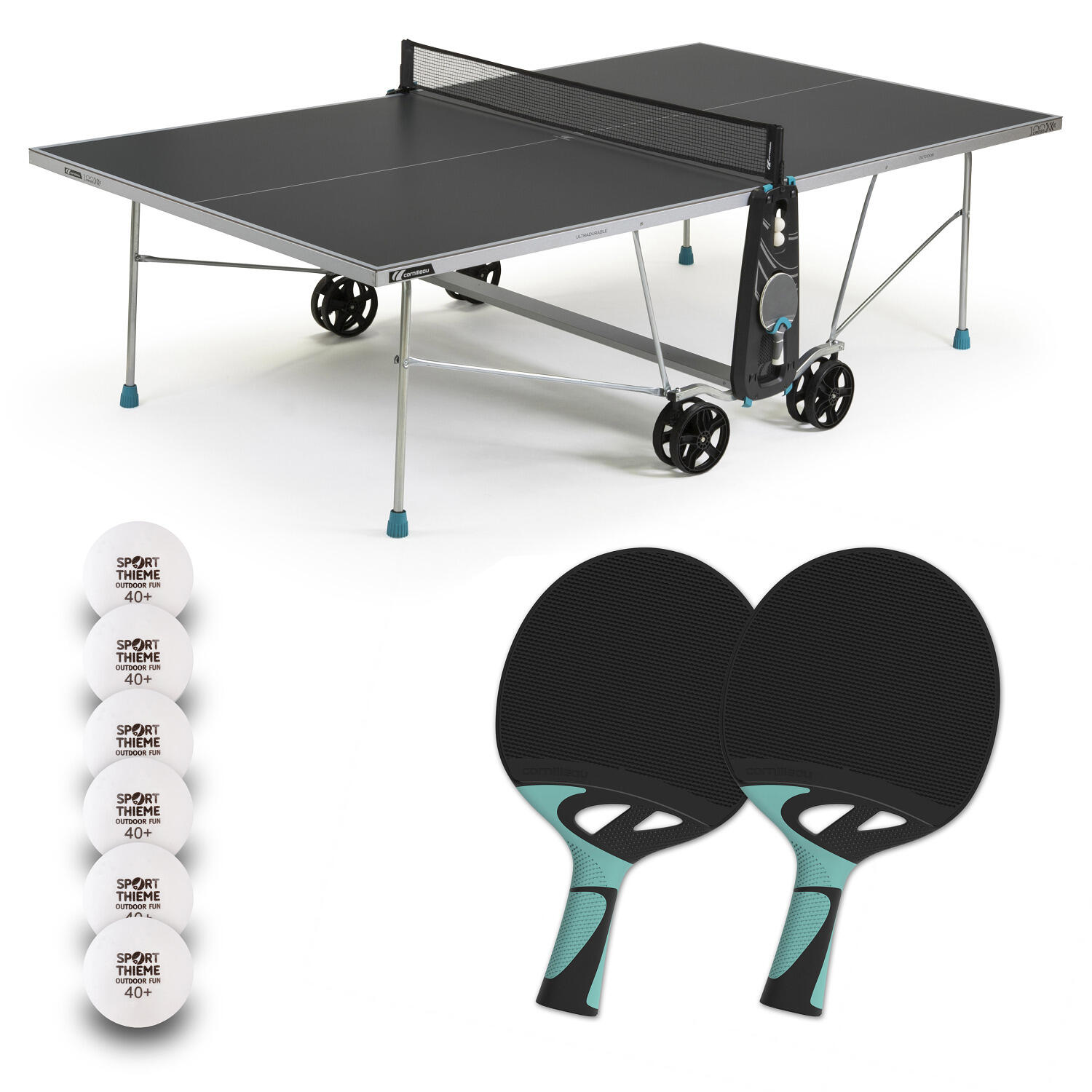 Tischtennis-Set 100X Outdoor Grau Tischtennis Unisex Grau 1/6