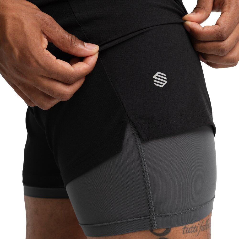 Short double couche trail running homme Randonnée Overland Black Noir 5/7