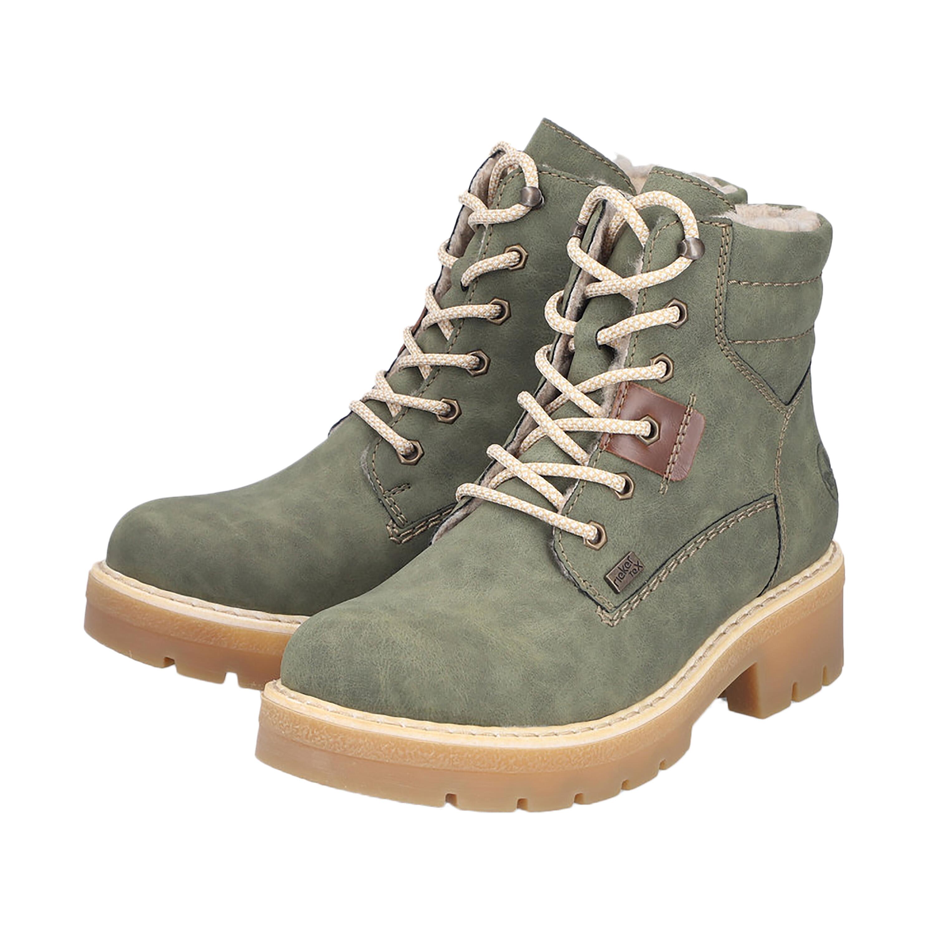 Rieker Damen Schnürstiefeletten Y8441 – Kunstleder, Keilabsatz 4,9 Cm, Schafthöhe 9 Cm, Reißverschluss