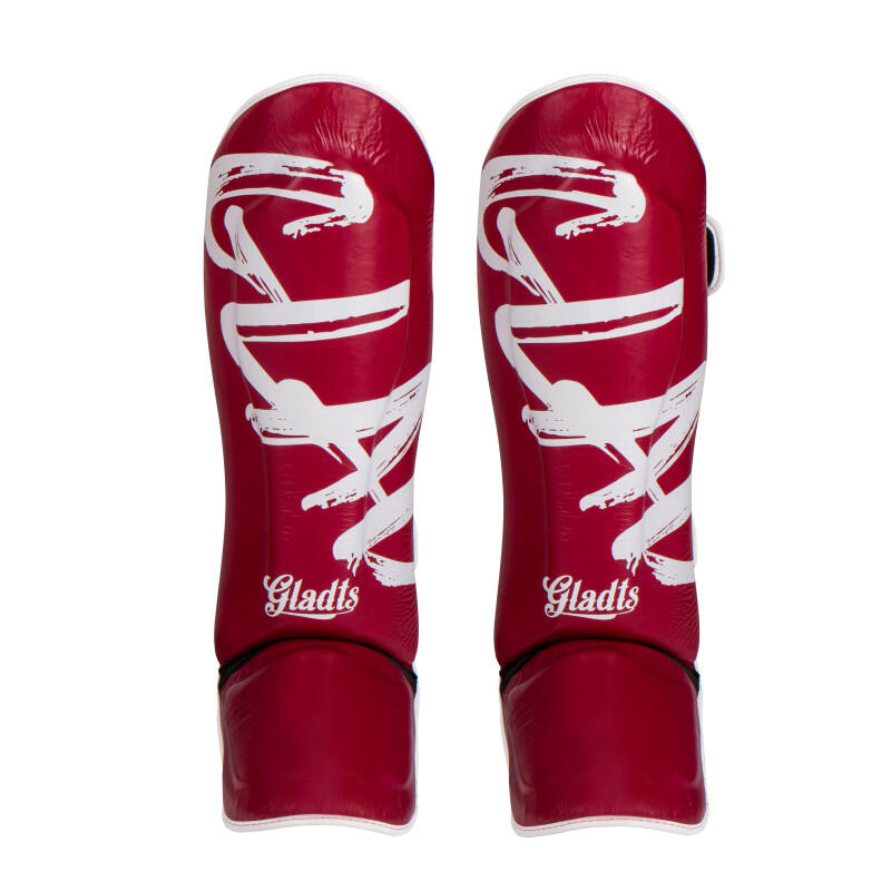 Protège-tibias GLADTS Gladion en cuir – Taille M, Bordeaux/Blanc 2/7
