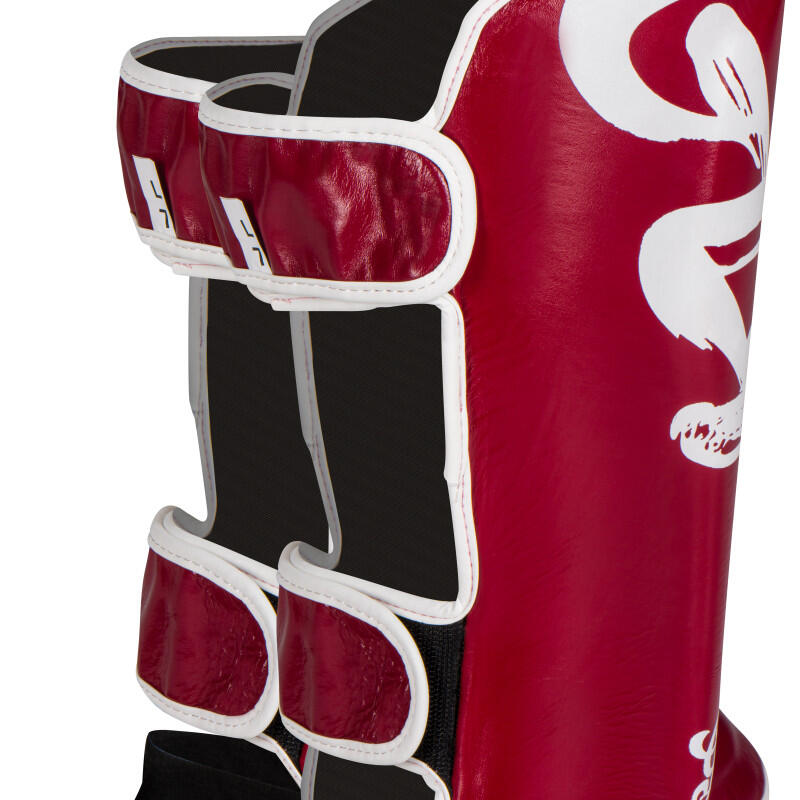 Protège-tibias GLADTS Gladion en cuir – Taille M, Bordeaux/Blanc 5/7