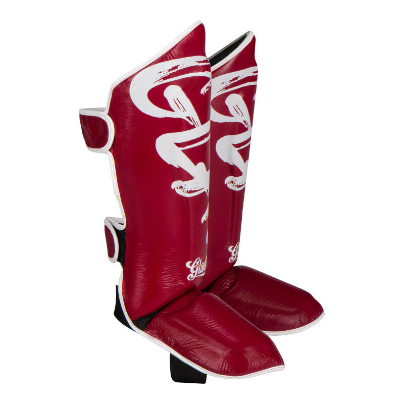 Protège-tibias GLADTS Gladion en cuir – Taille M, Bordeaux/Blanc 4/7