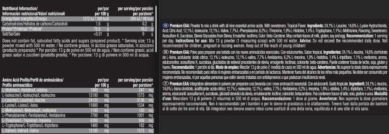 Acides aminés essentiels - Premium EAA Zero - Tropical 325g 3/7