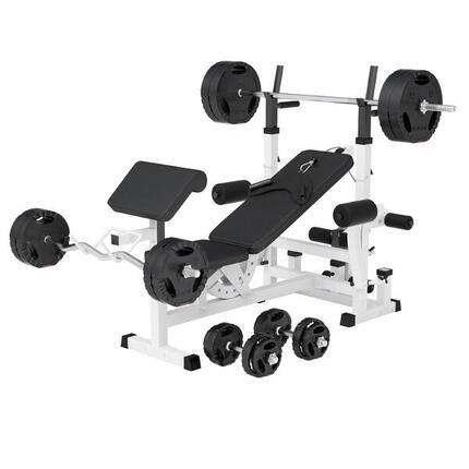 Banc de Musculation - Multifonction, Set Haltères 100kg, Banc d'Haltérophilie