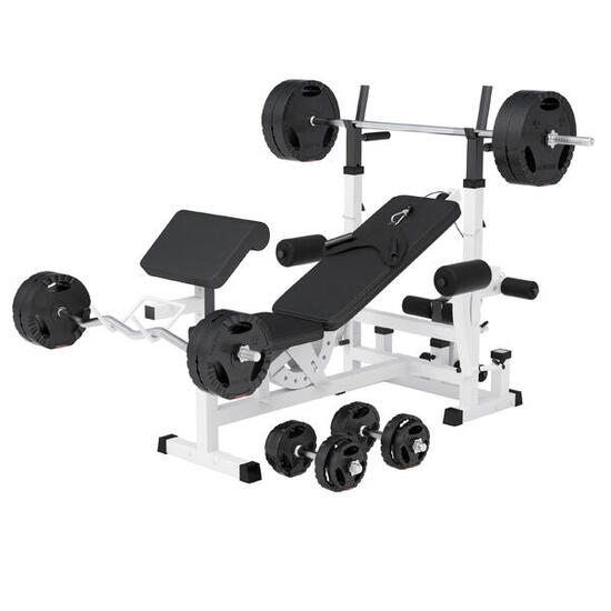 Banc de Musculation - Multifonction, Set Haltères 100kg, Banc d'Haltérophilie