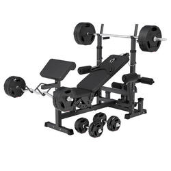 Banc de Musculation - Multifonction, Set Haltères 100kg, Banc d'Haltérophilie