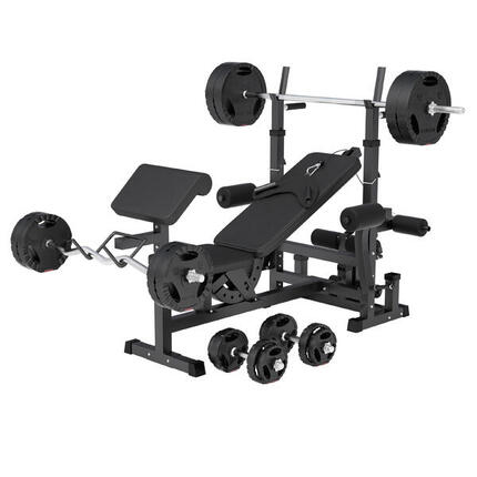 Banc de Musculation - Multifonction, Set Haltères 100kg, Banc d'Haltérophilie