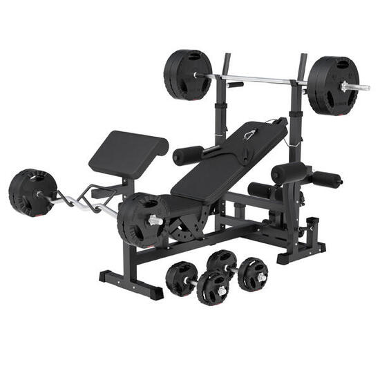 Banc de Musculation - Multifonction, Set Haltères 100kg, Banc d'Haltérophilie