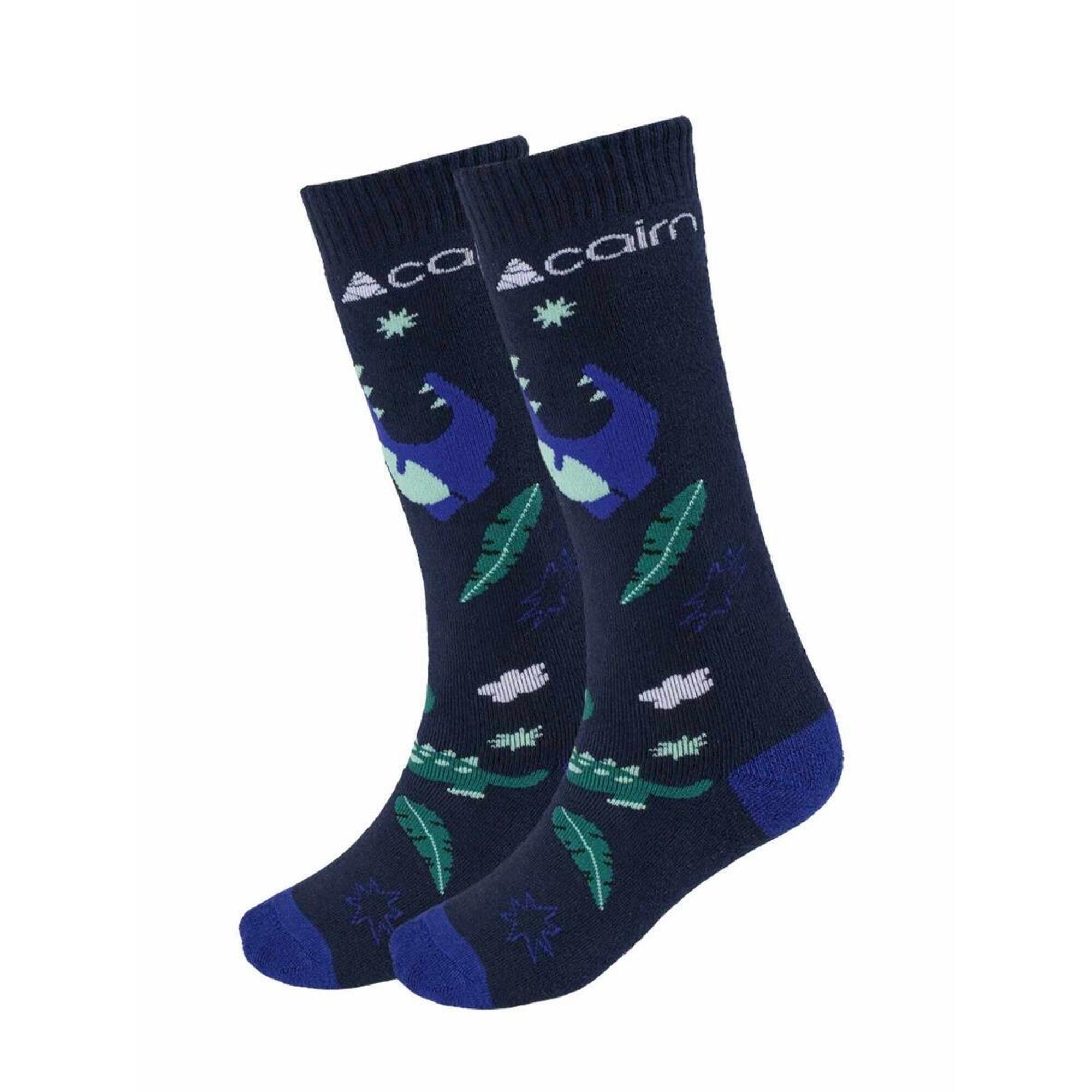 Cairn - Chaussettes De Ski Pour Enfants - 2 Paires - Dinosaure Ciel Nocturne - Chaussettes - Bleu - Decathlon