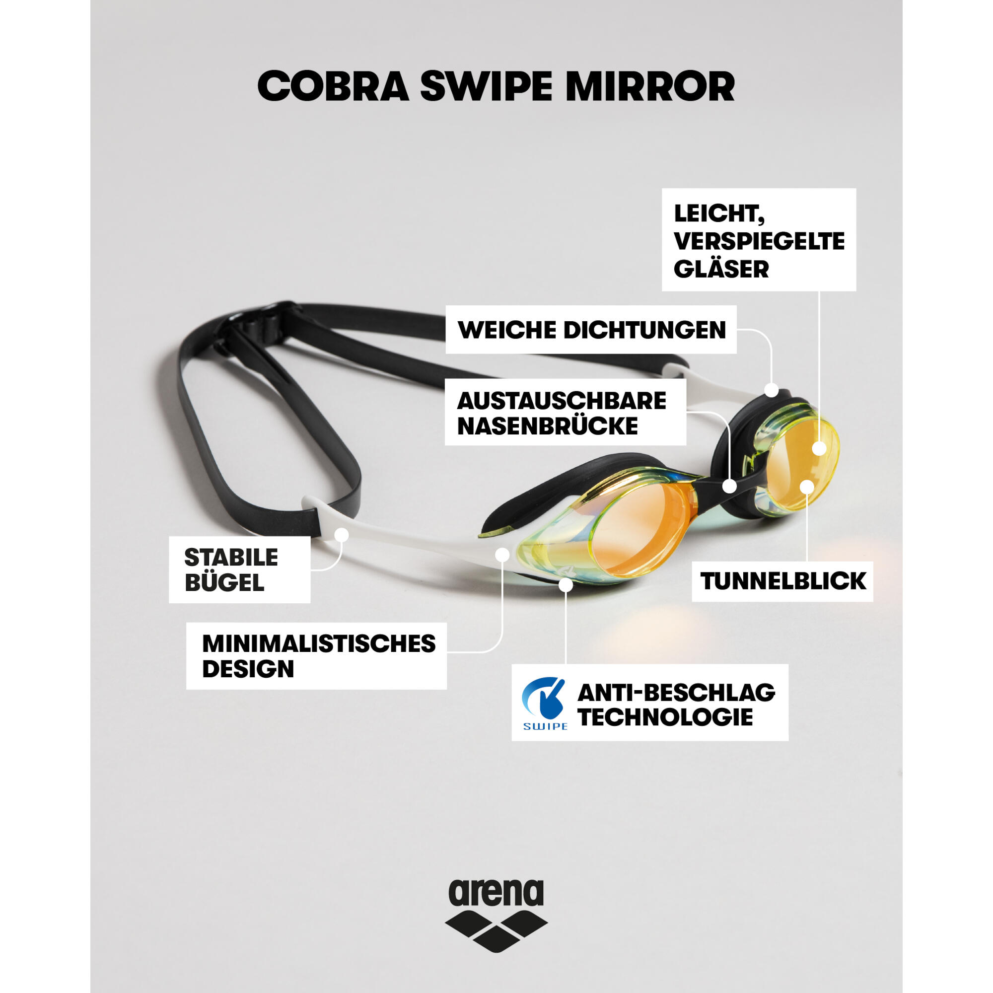 Lunettes de natation Arena Cobra Original Swipe Mirror Argent/Corail 6/7