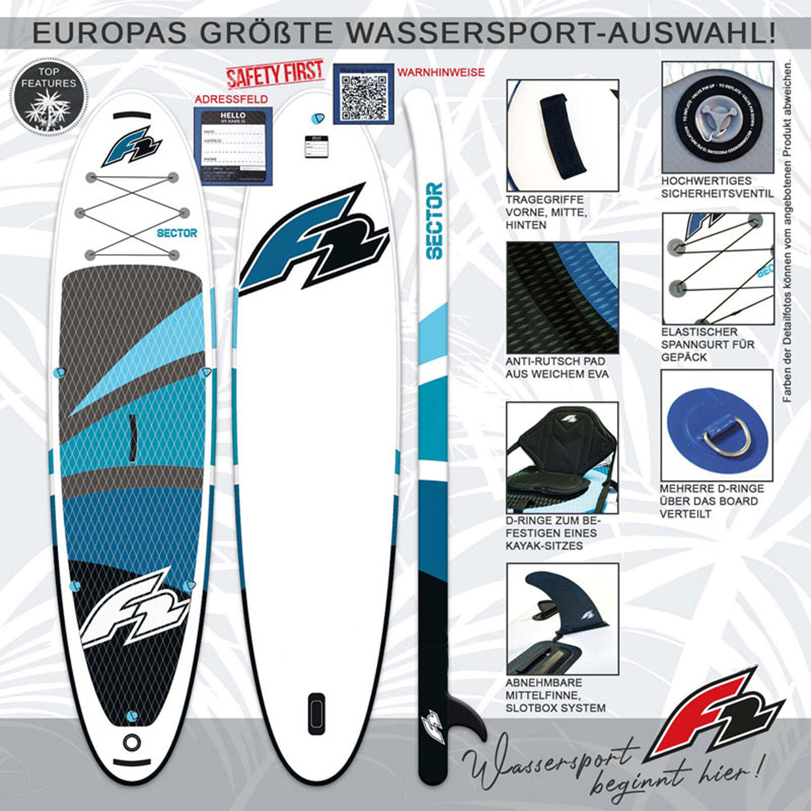 F2 Sector SMU 11,5'' SUP Stand Up Paddle Board inkl. Zubehör 2/7