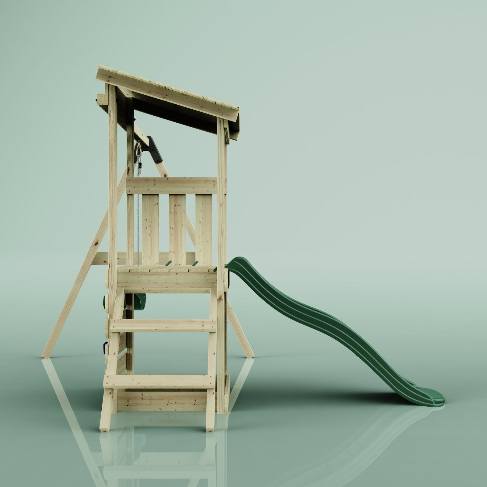 Spielturm Lyon mit Kinderschaukel in Dunkelgrün - 248 × 235 × 201 cm 3/5