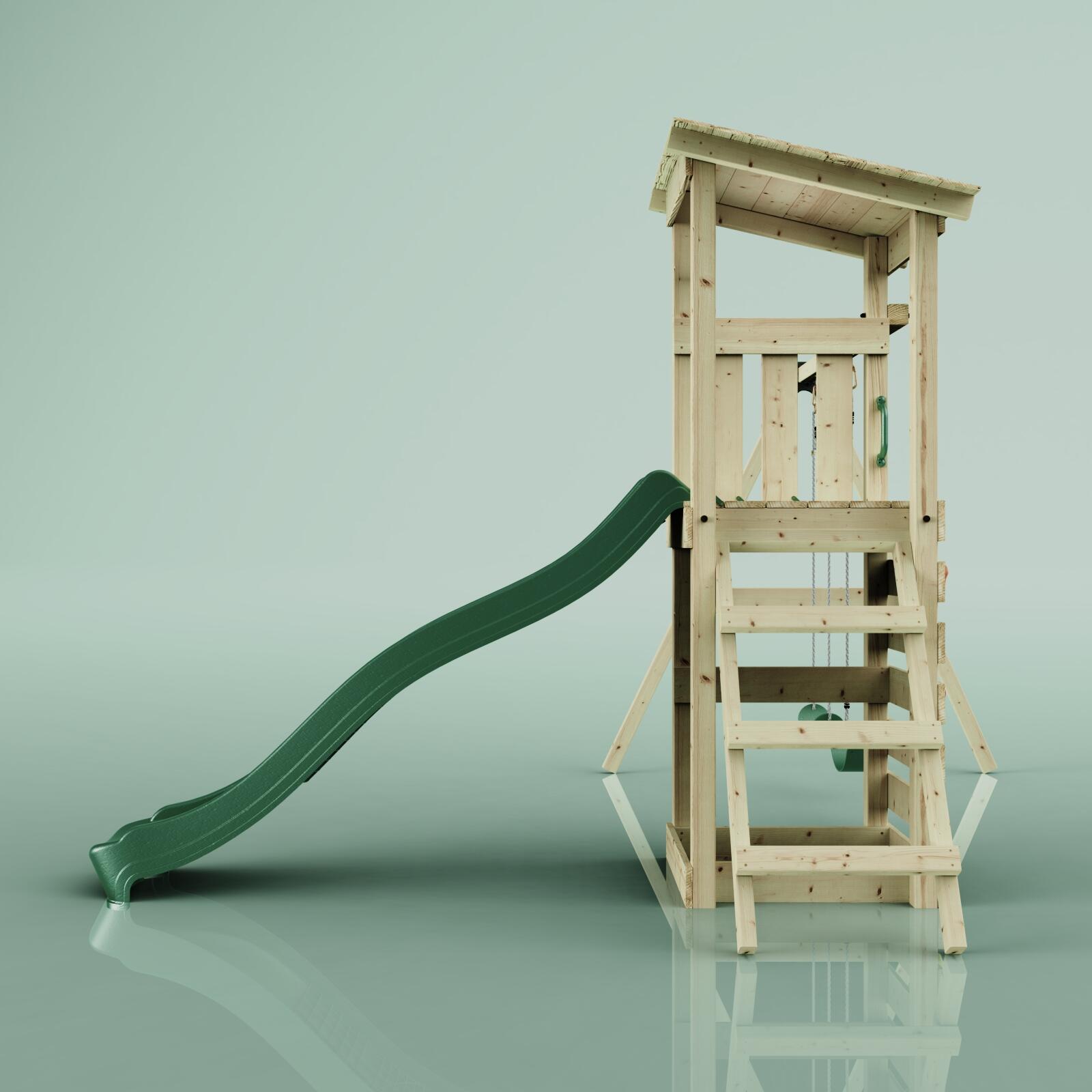 Spielturm Neapel mit Kinderschaukel in Dunkelgrün - 284 × 266 × 229 cm 3/5