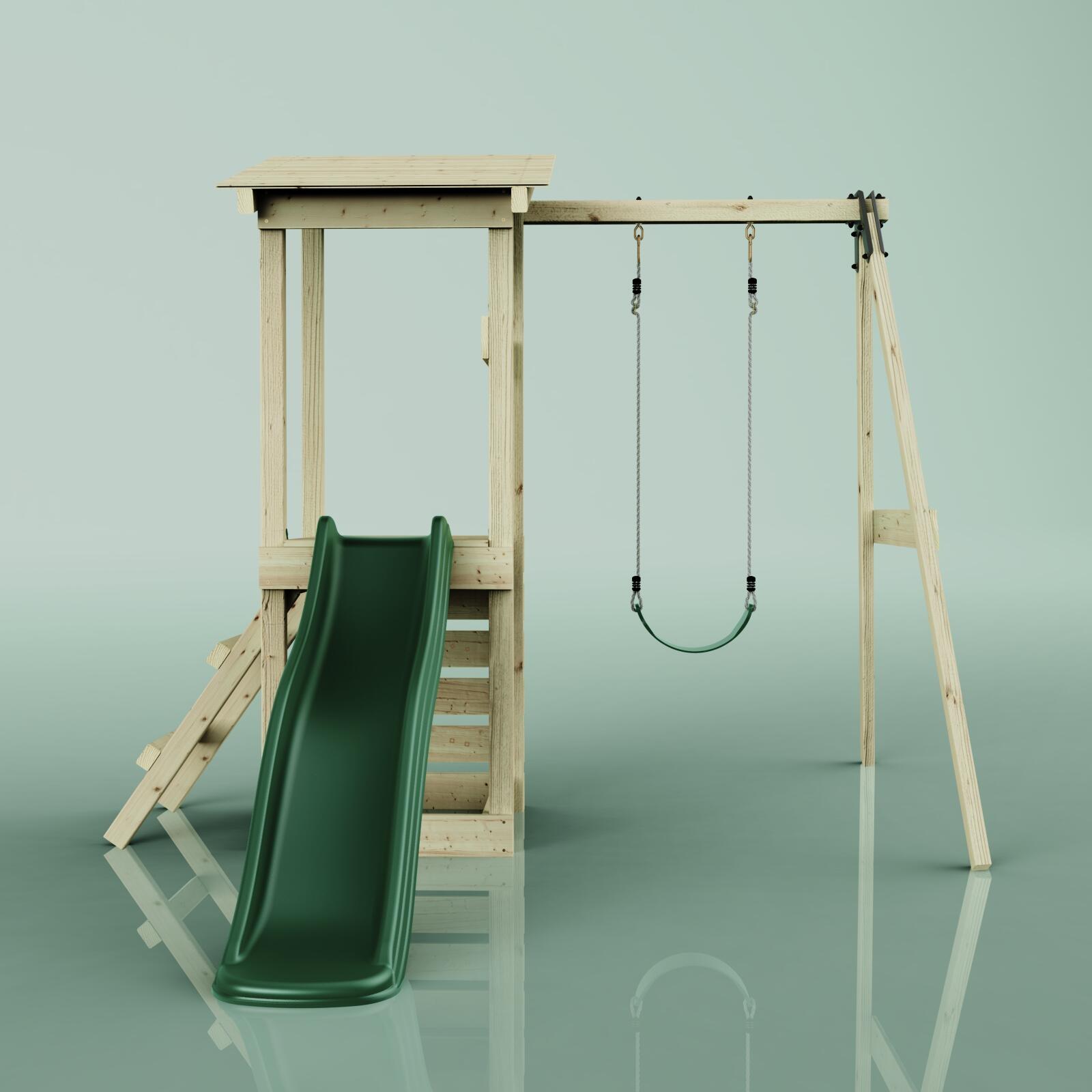 Spielturm Lyon mit Kinderschaukel in Dunkelgrün - 248 × 235 × 201 cm 2/5