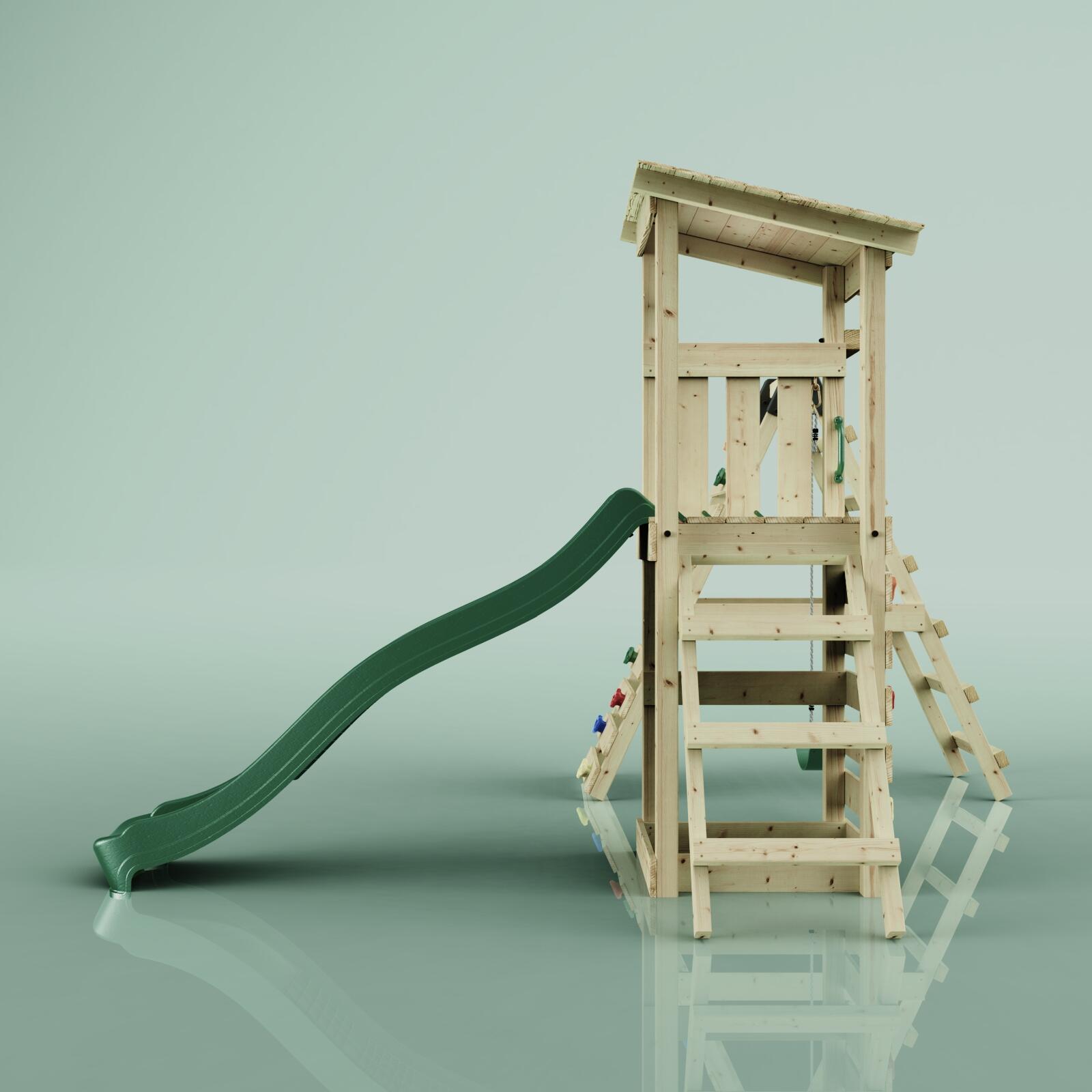Spielturm Sevilla mit Kinderschaukel in Dunkelgrün - 284 × 266 × 229 cm 3/5