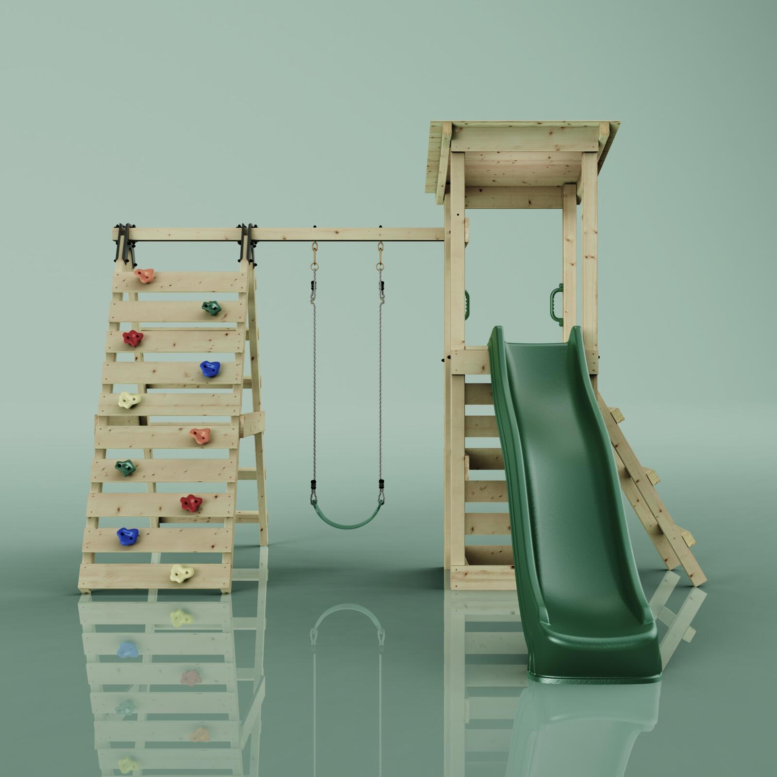 Spielturm Sevilla mit Kinderschaukel in Dunkelgrün - 284 × 266 × 229 cm 2/5