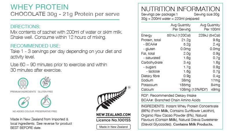 Protein Box Contents Pure Whey Protein Box 25 x 30g Sachets - Organic Cacao