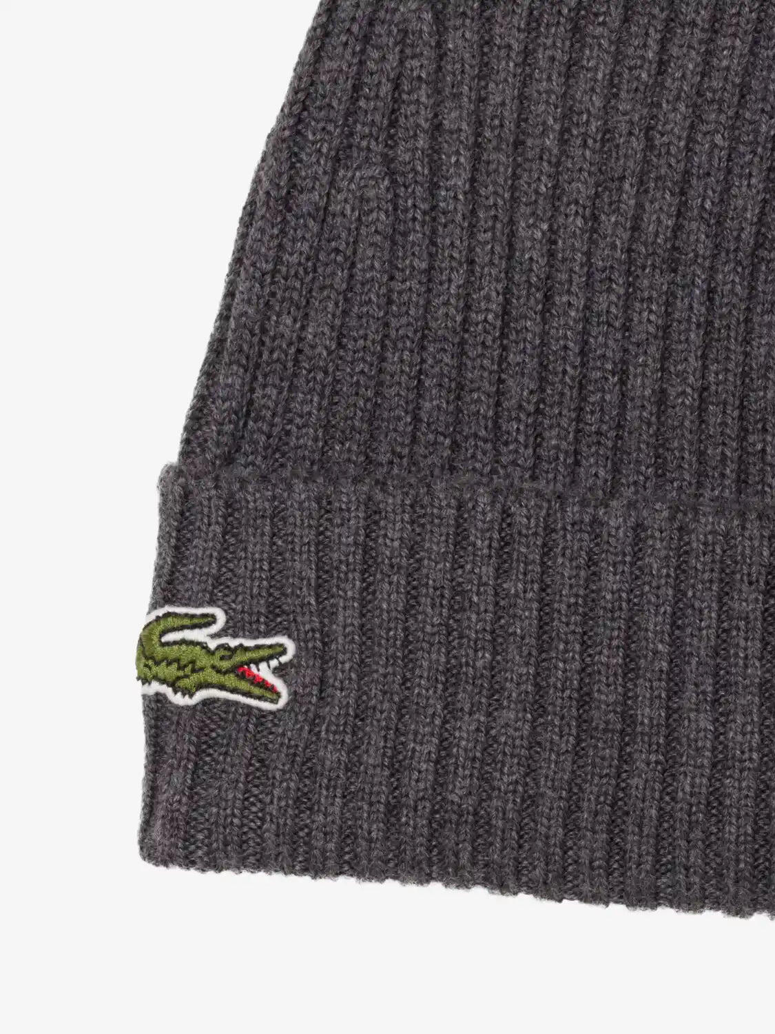 Gorro Gris Lacoste de Lana Acanalada Bitume Chine Cálido y Suave 3/5