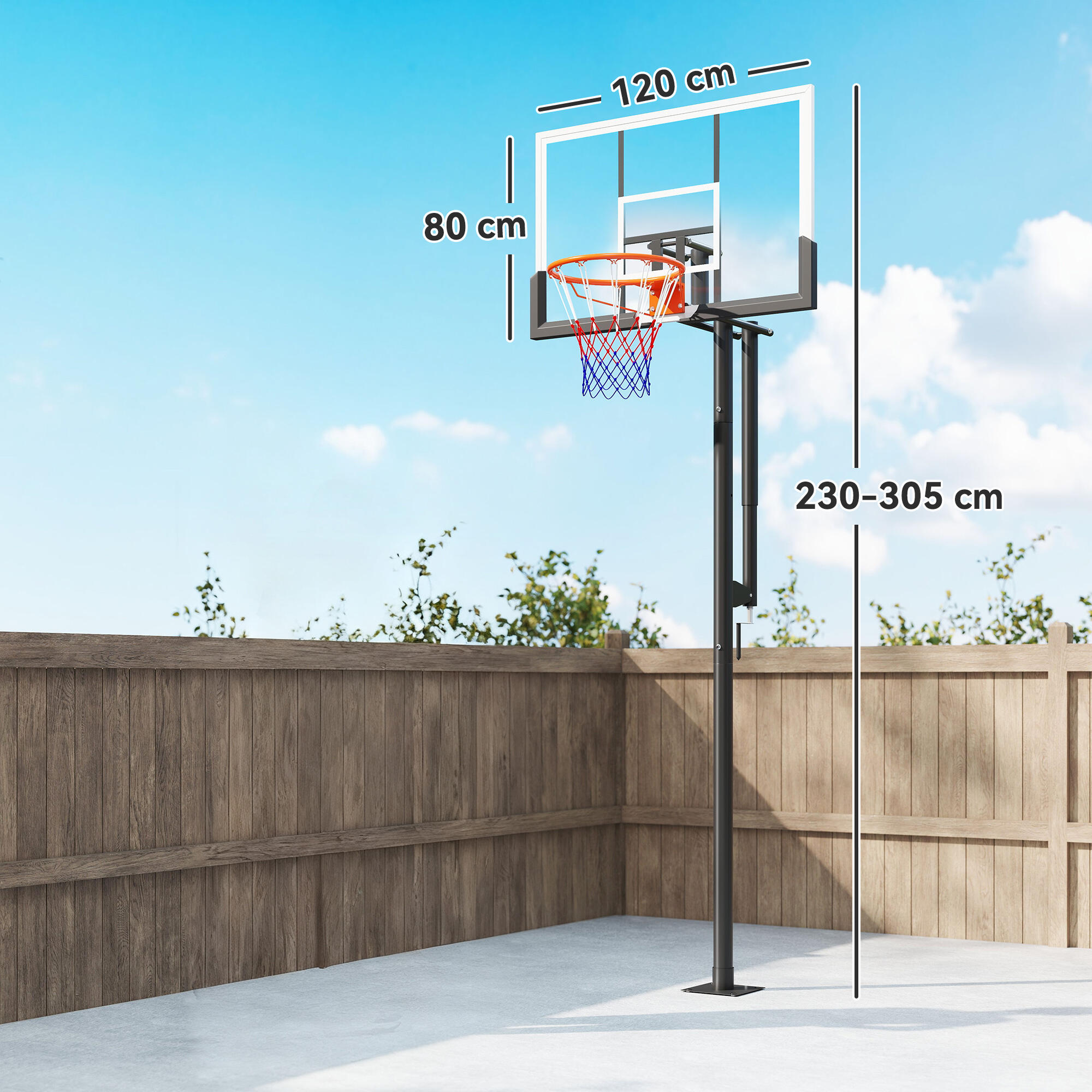 Tabela de basquetebol 120x80x230-305 cm preto SPORTNOW 3/5