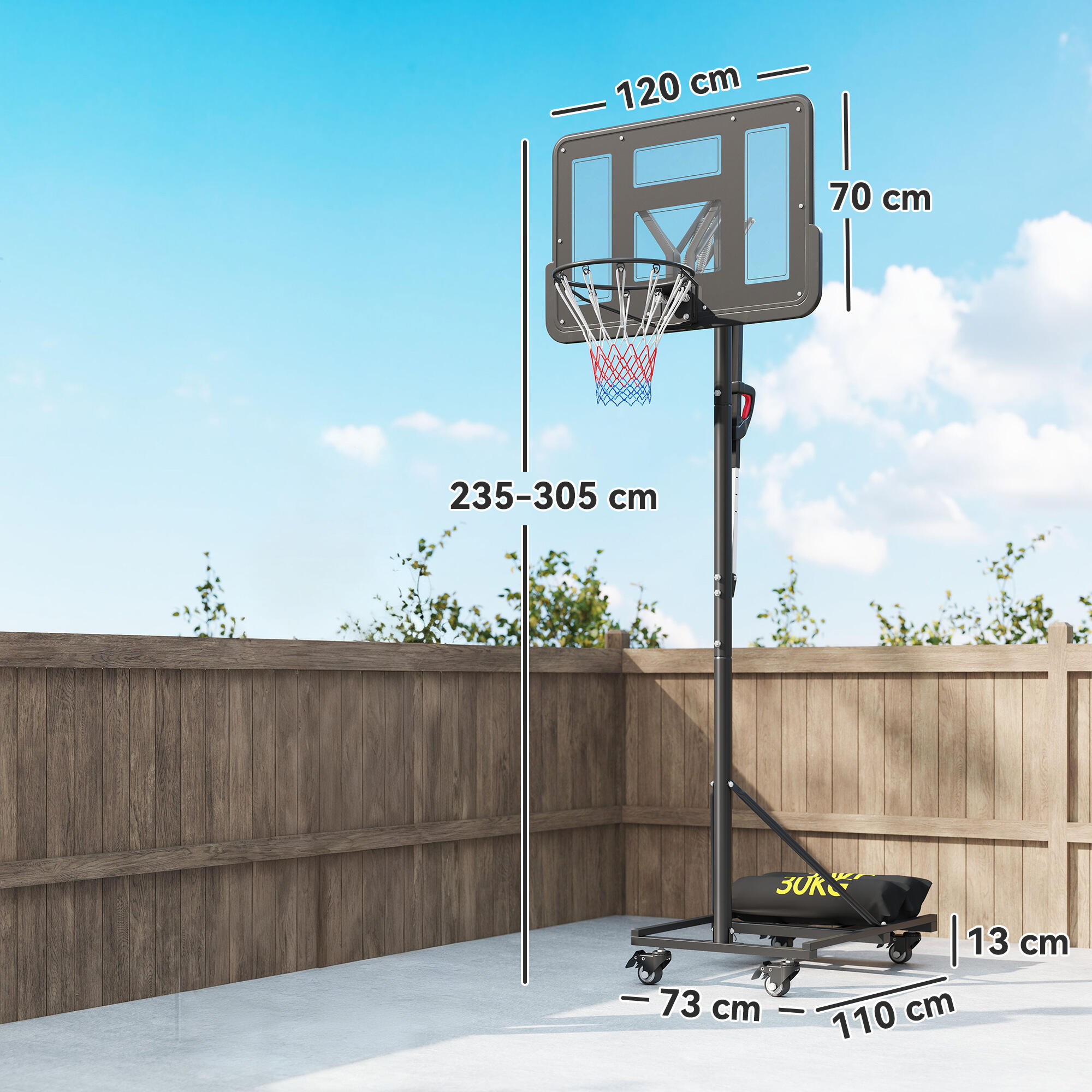 Tabela de basquetebol 120x110x230-305 cm preto SPORTNOW 3/5