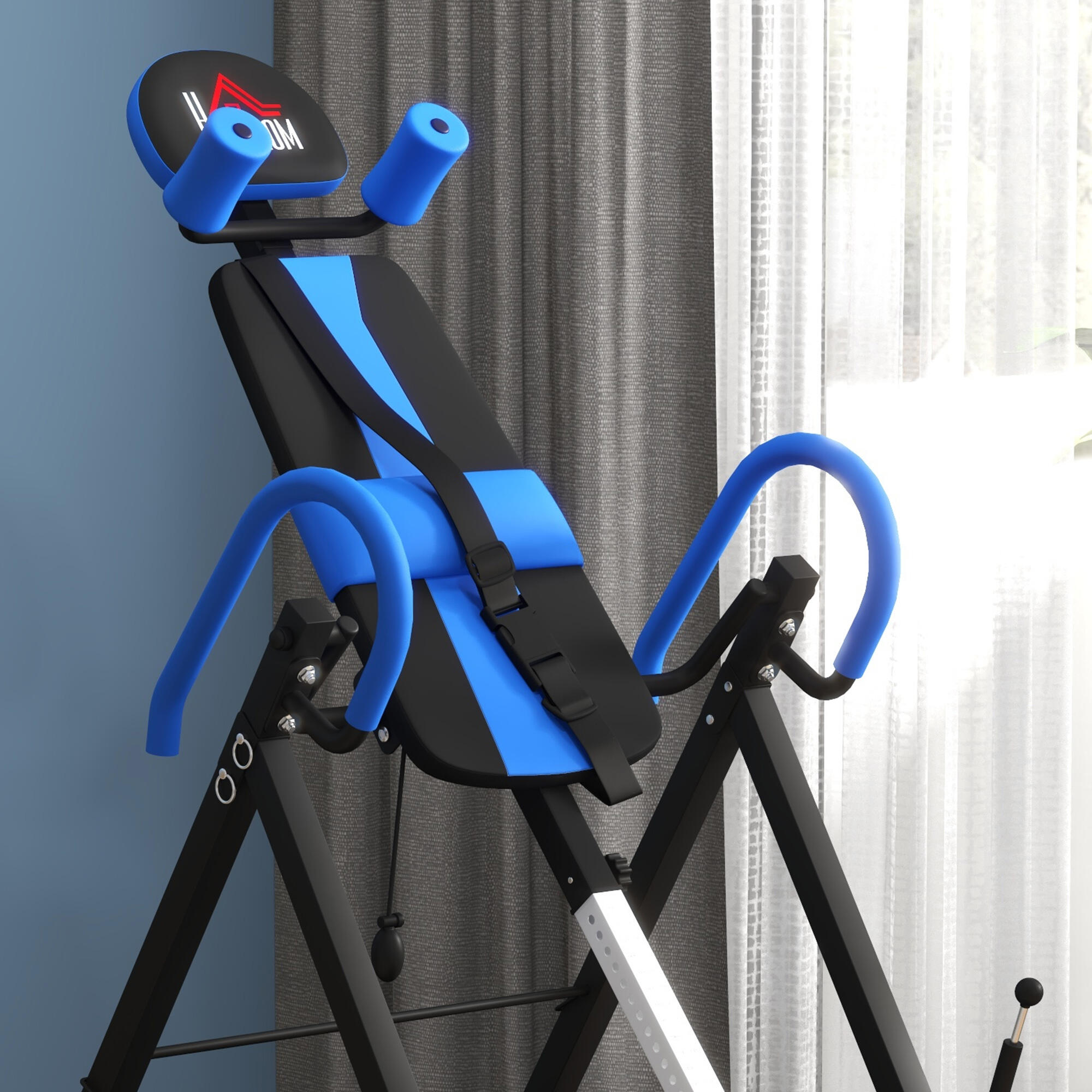 Mesa de inversão dobrável 79x114x153 cm preto e azul HOMCOM 5/5