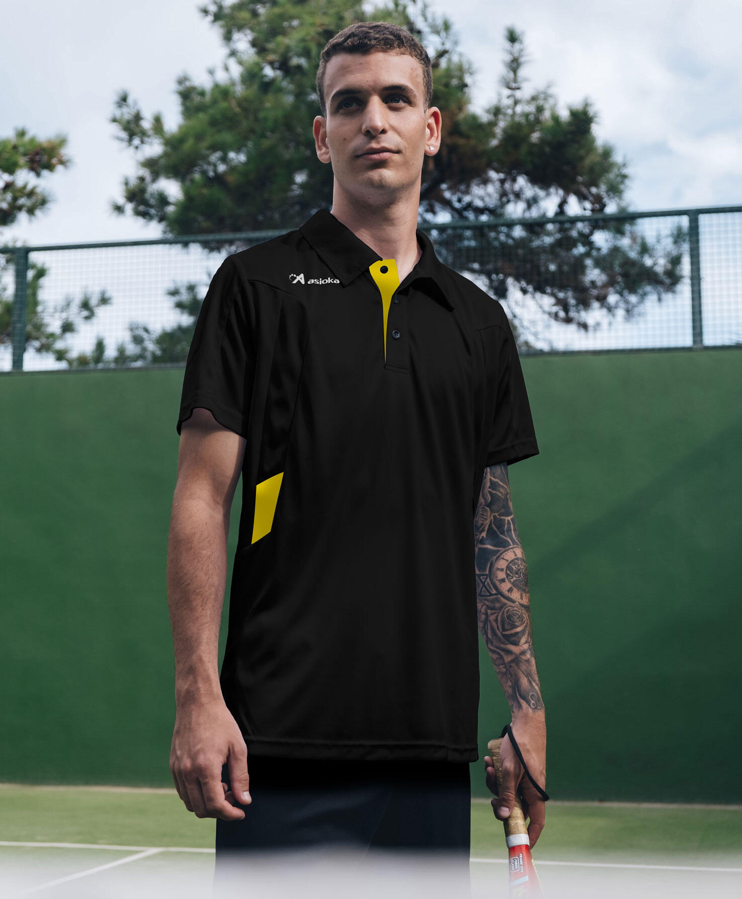 Polo Manga Corta Padel para hombre Asioka BERLÍN Negro 100% Poliéster 4/7