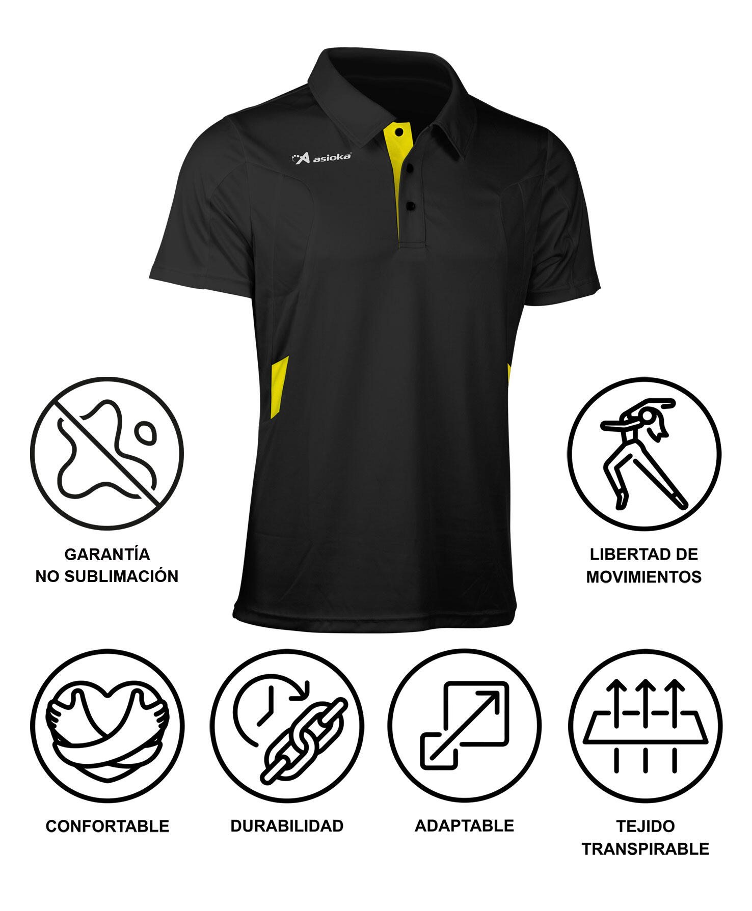 Polo Manga Corta Padel para hombre Asioka BERLÍN Negro 100% Poliéster 6/7