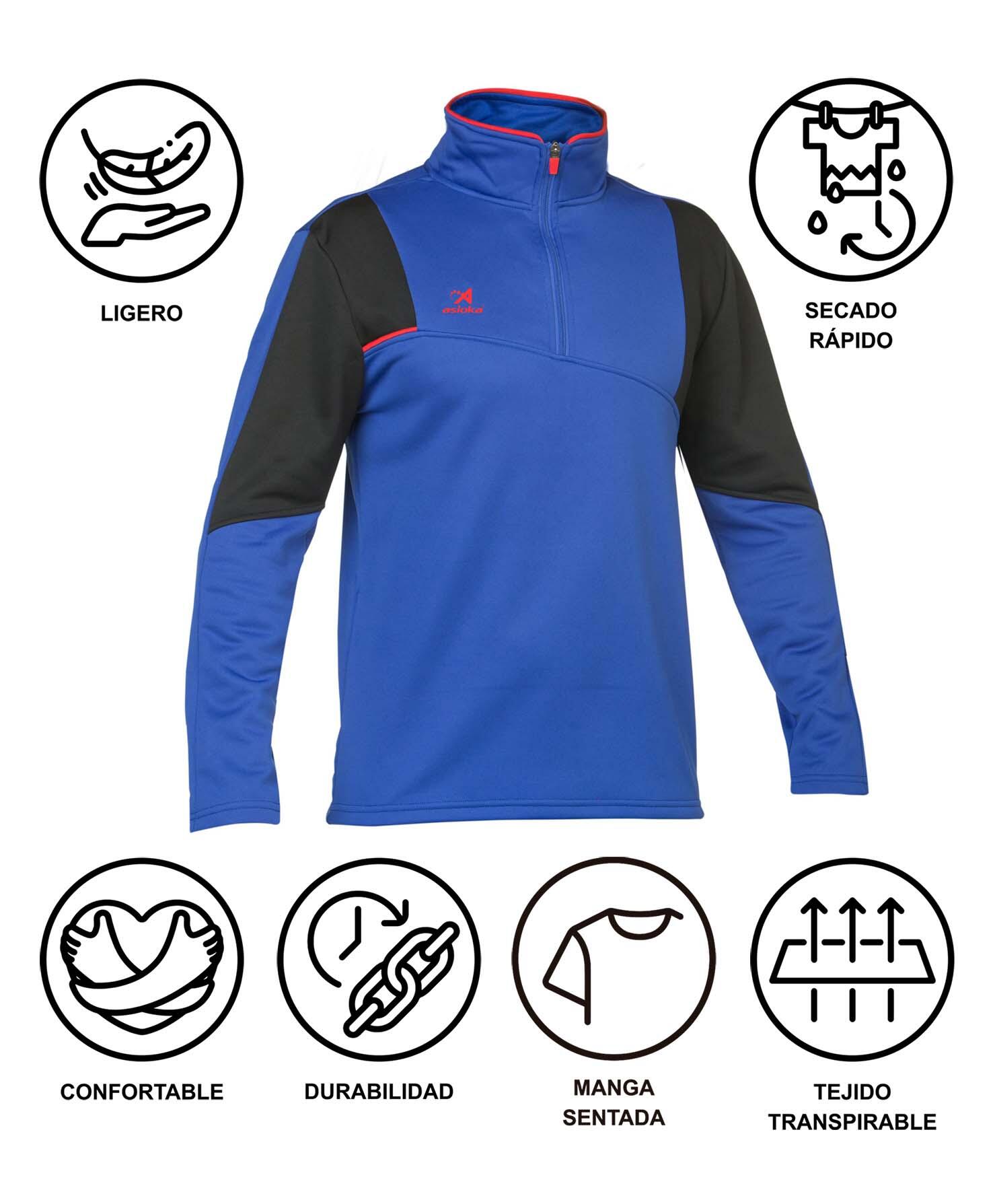 Sweatshirt de futebol para adulto Asioka PARIS com fecho até meio azul real. 5/6